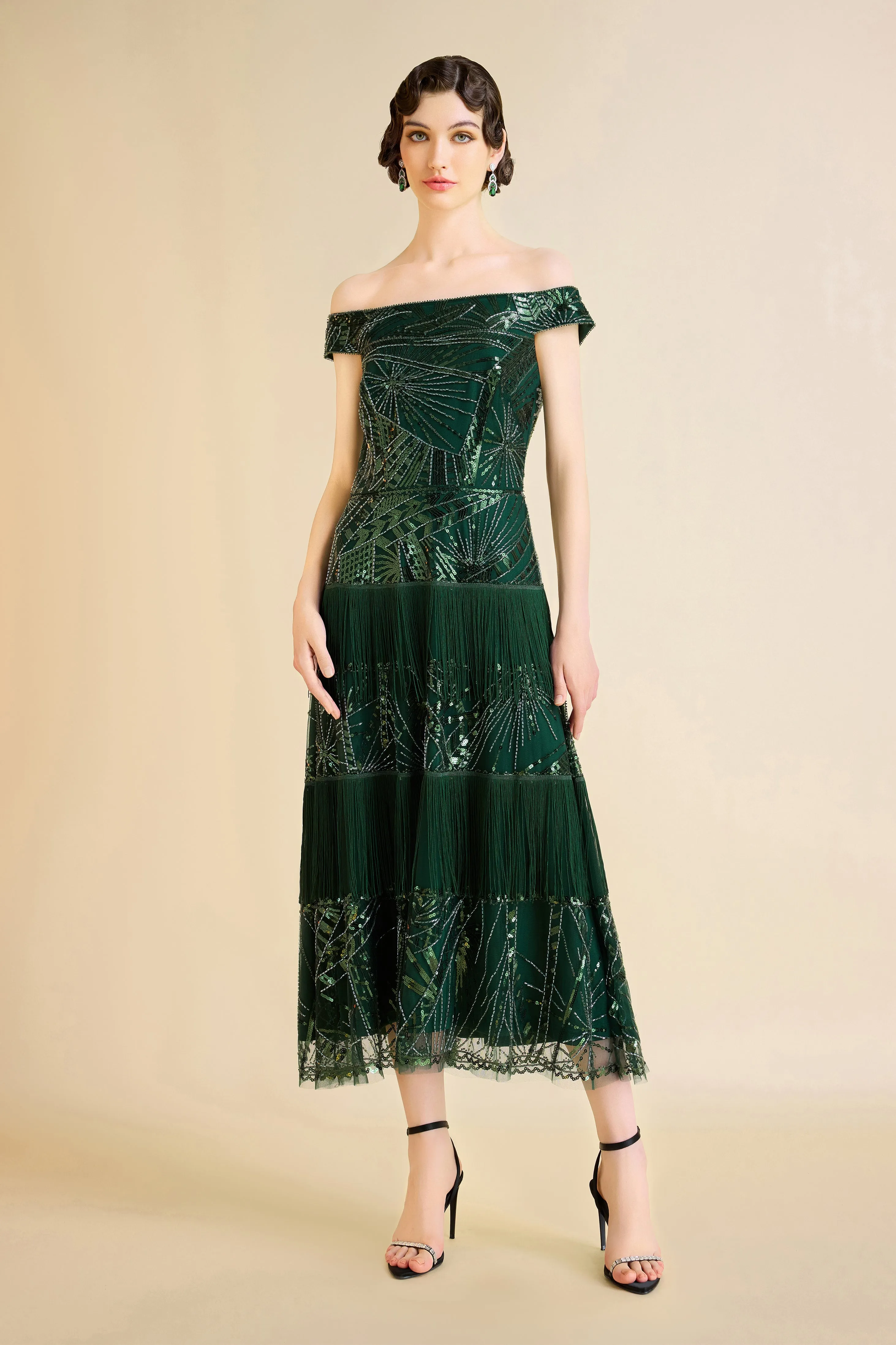 Geometric Embroidery Single Shoulder Evening Gown sold by BABEYOND