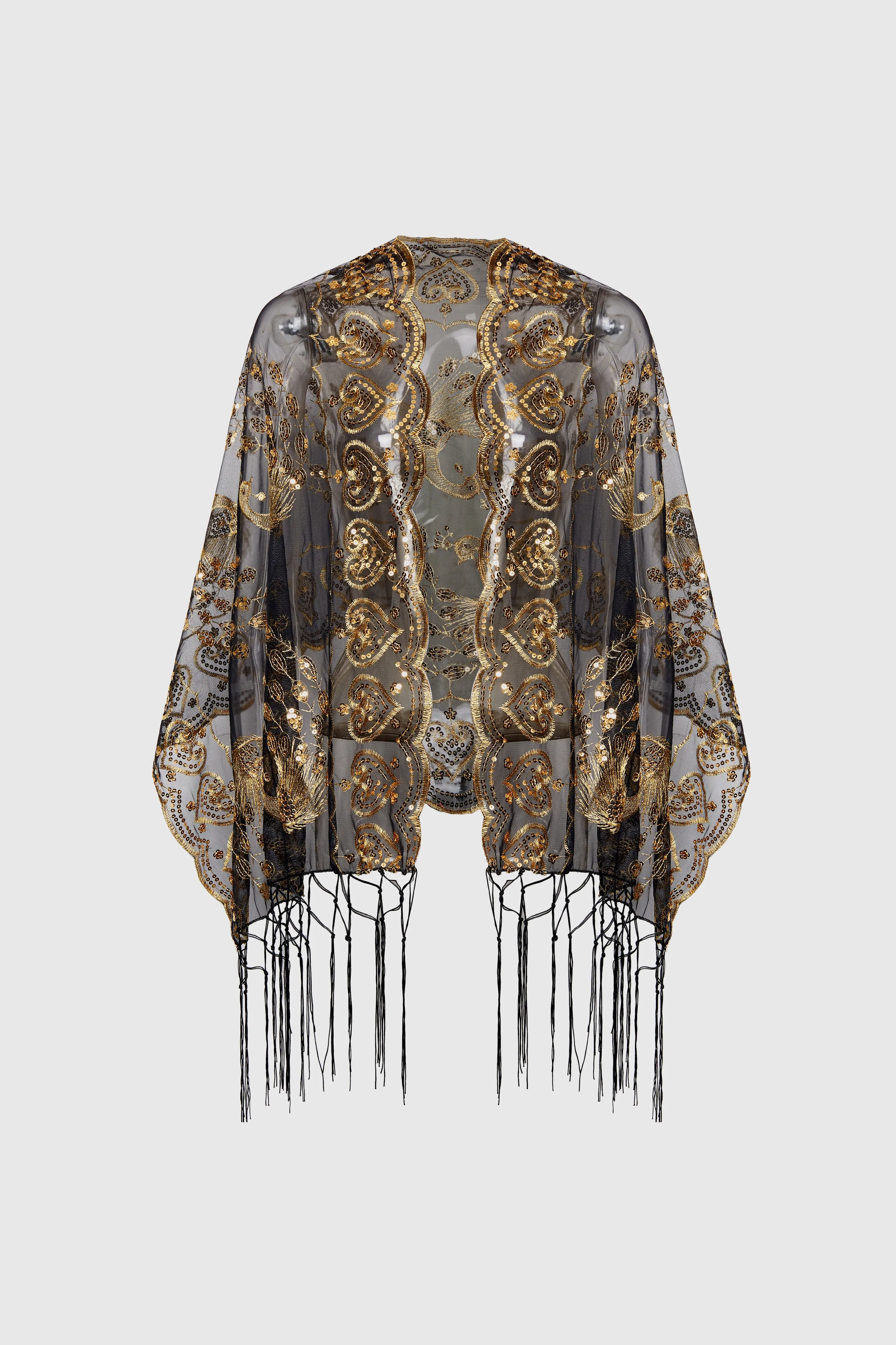 1920s Embroidered Sequin Peacock Shawl sold by BABEYOND