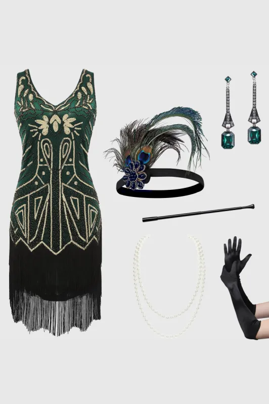 Retro Paisley Art Deco Flapper Dress Set sold by BABEYOND