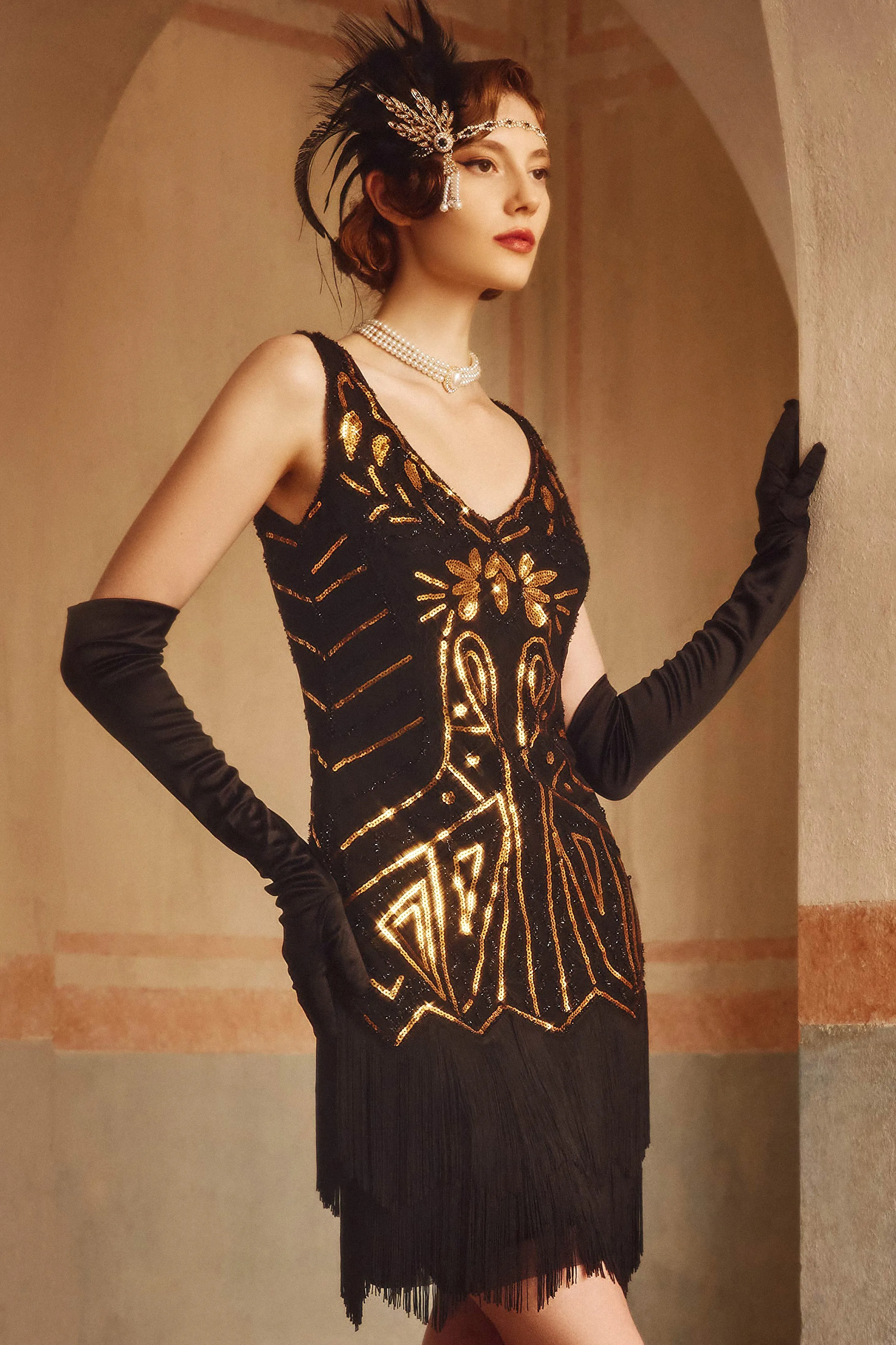 20.5" Wave Pleated Satin Stretchy Gloves sold by BABEYOND product image thumbnail 5