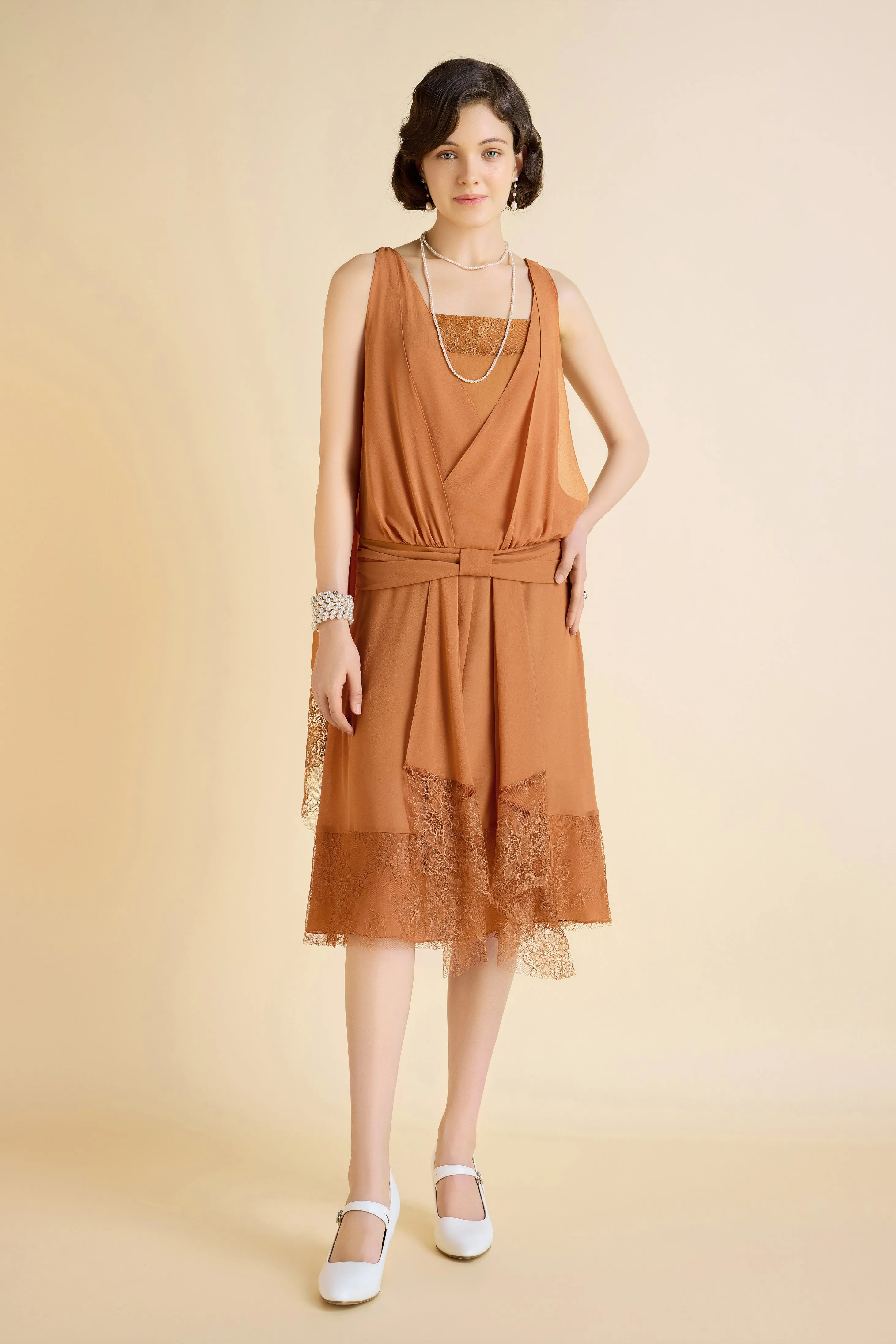 Classic Pleated Waistband Lace Day Dress sold by BABEYOND product image thumbnail 3