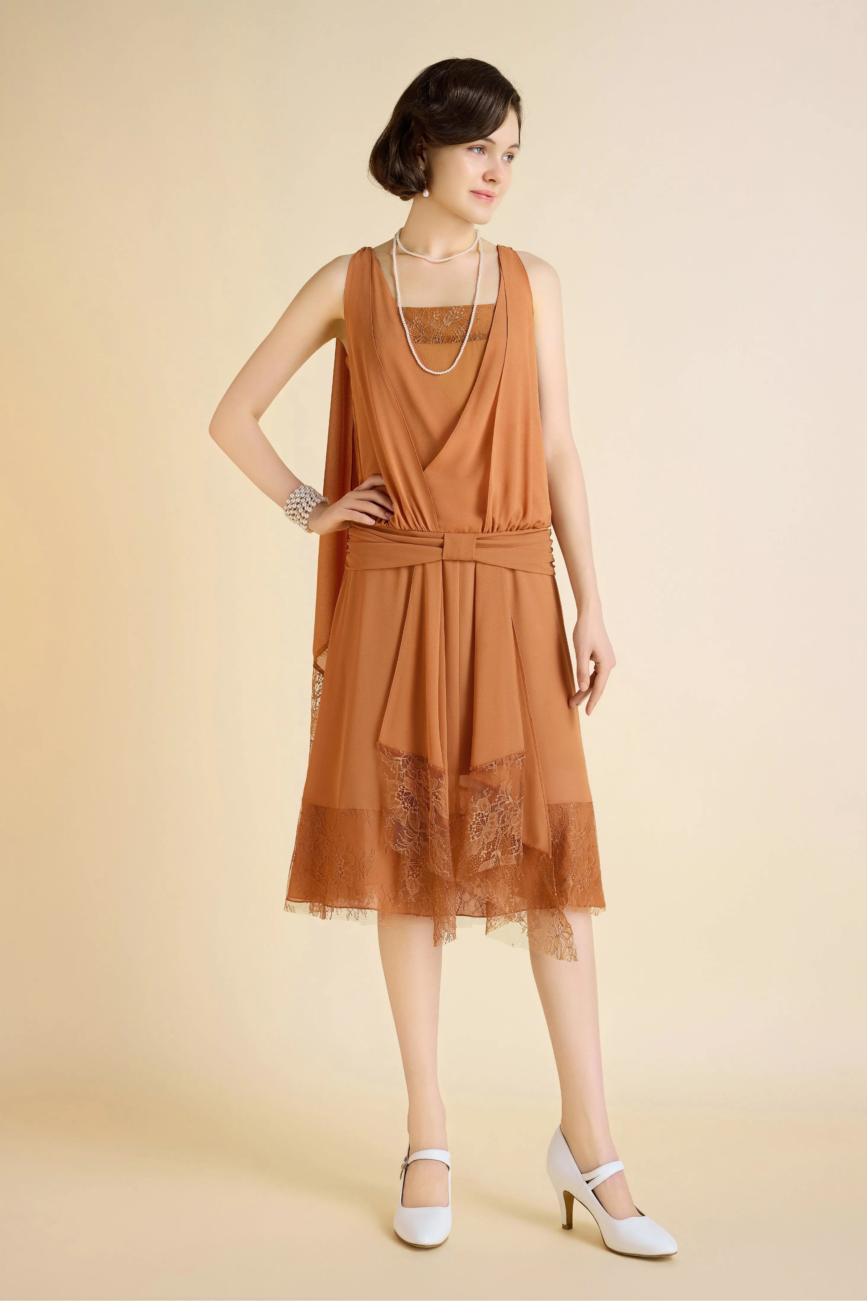 Classic Pleated Waistband Lace Day Dress sold by BABEYOND product image thumbnail 5