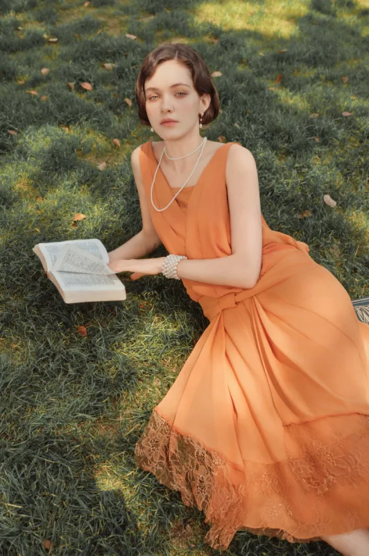 Classic Pleated Waistband Lace Day Dress sold by BABEYOND