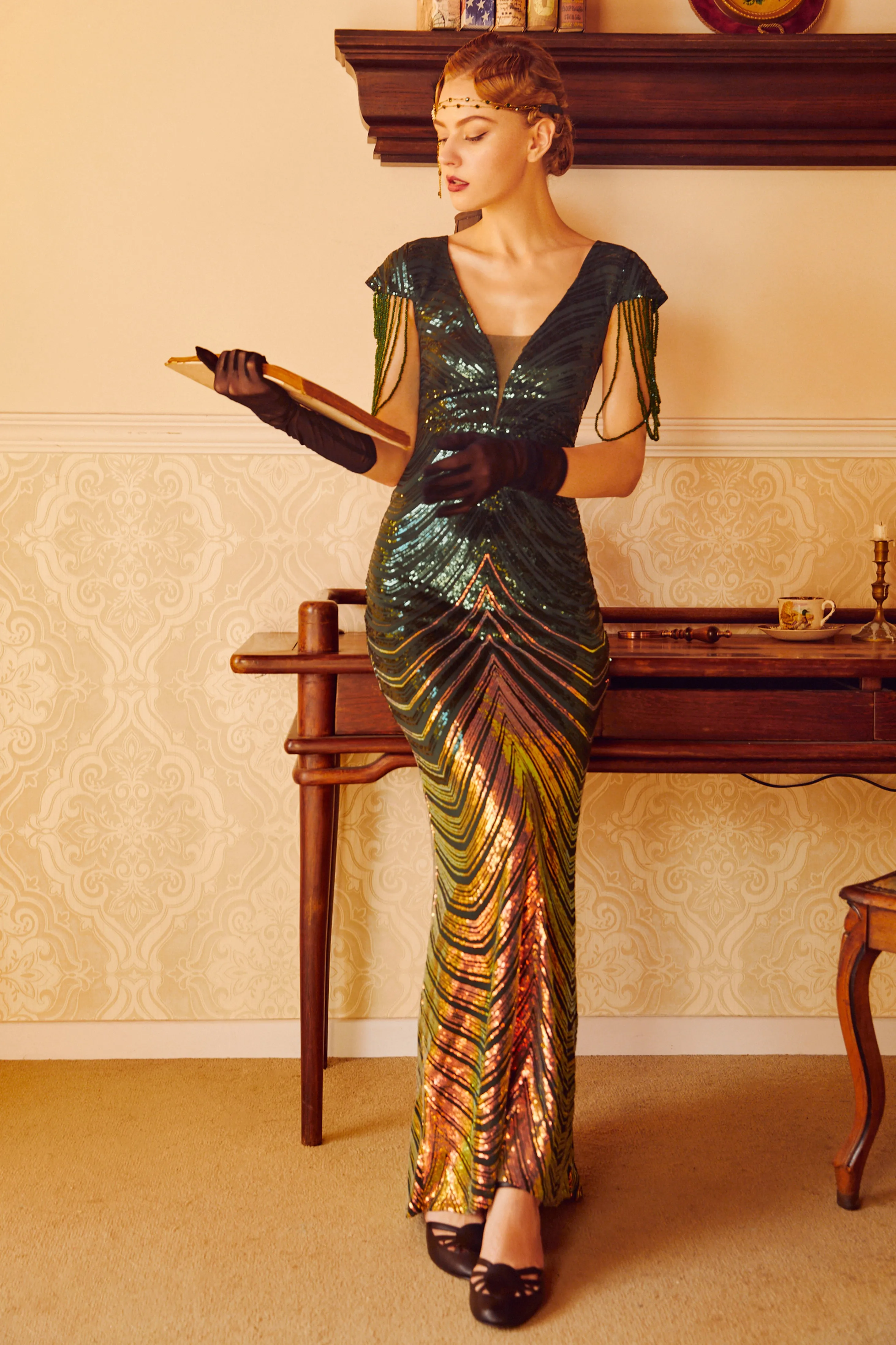 Sheer Scoop Neck Iridescent Sequin Dress sold by BABEYOND product image thumbnail 4