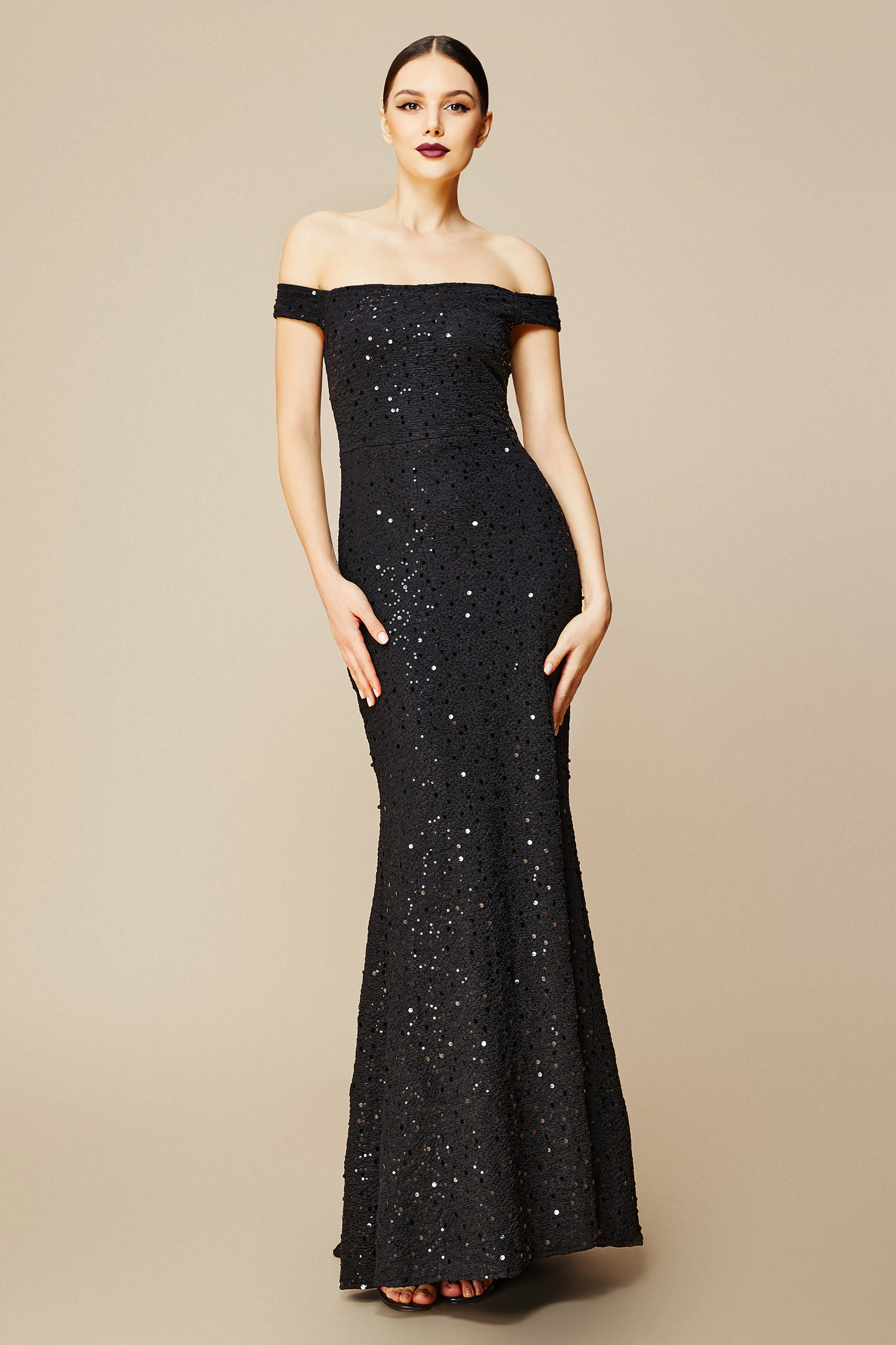 Off Shoulder Textured Fishtail Dress sold by BABEYOND