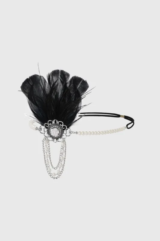 Floral Pearls Chain Feather Headband sold by BABEYOND