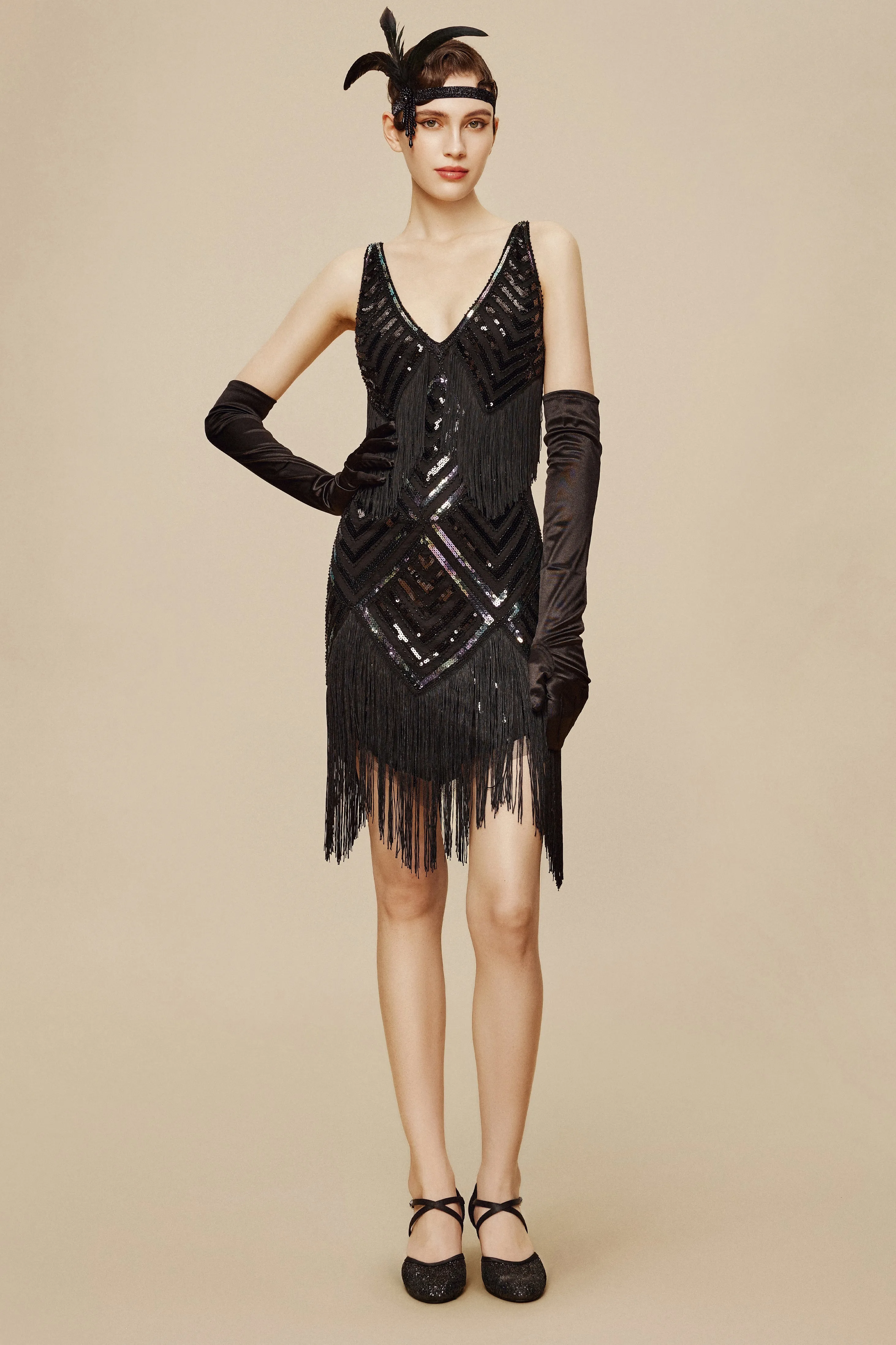 Beaded Sequin V-Neck Mini Slip Dress sold by BABEYOND product image thumbnail 5