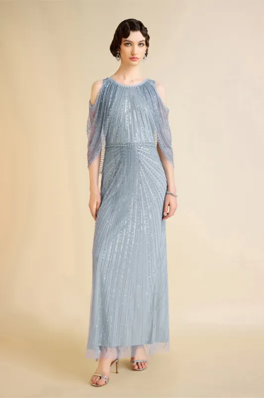 Radiant Sequins Cape Sleeve Evening Gown sold by BABEYOND