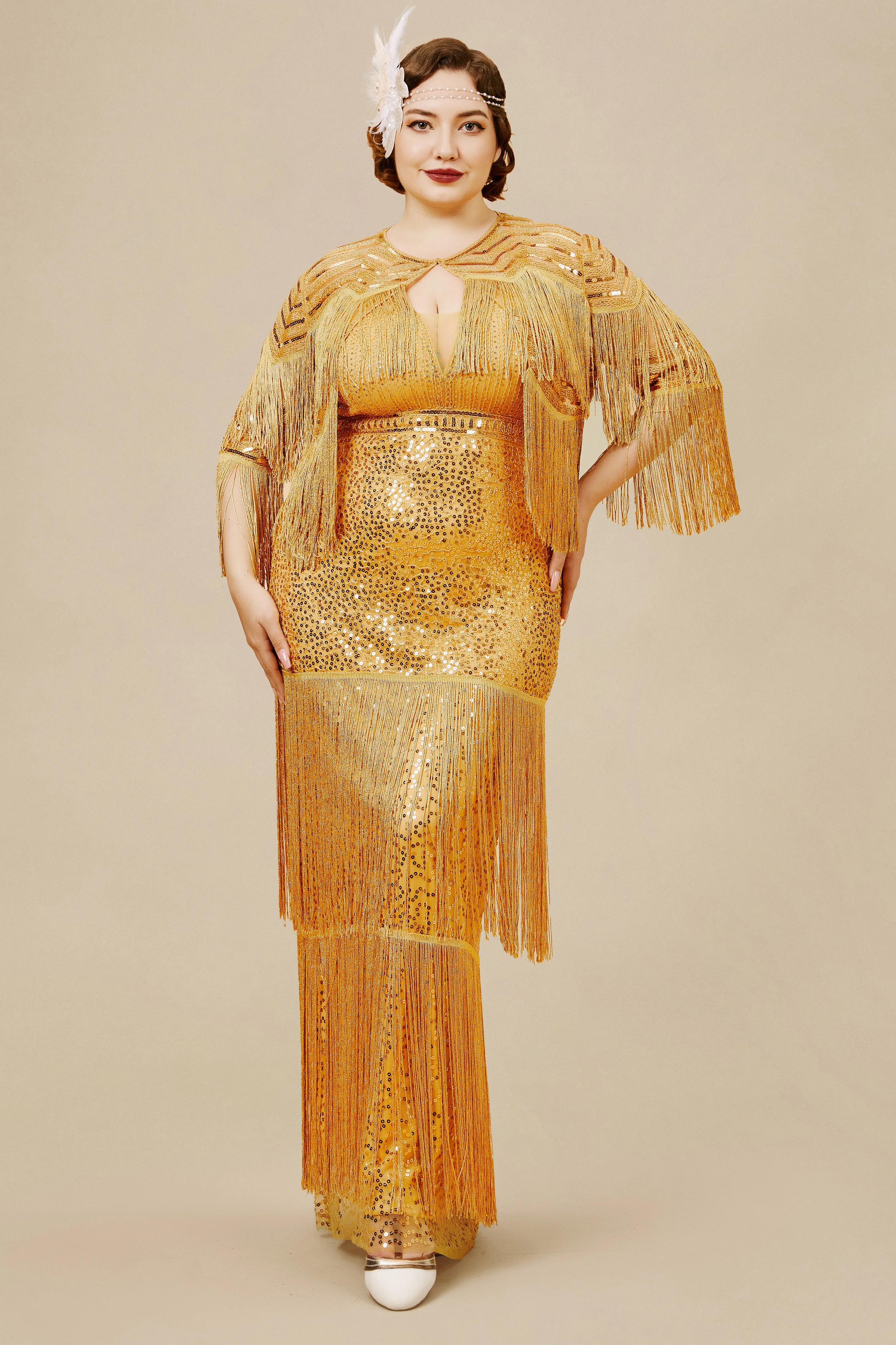 Strap V Neck Sequin Plus Size Dress With Shawl sold by BABEYOND product image thumbnail 3