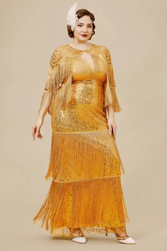 Strap V Neck Sequin Plus Size Dress With Shawl sold by BABEYOND