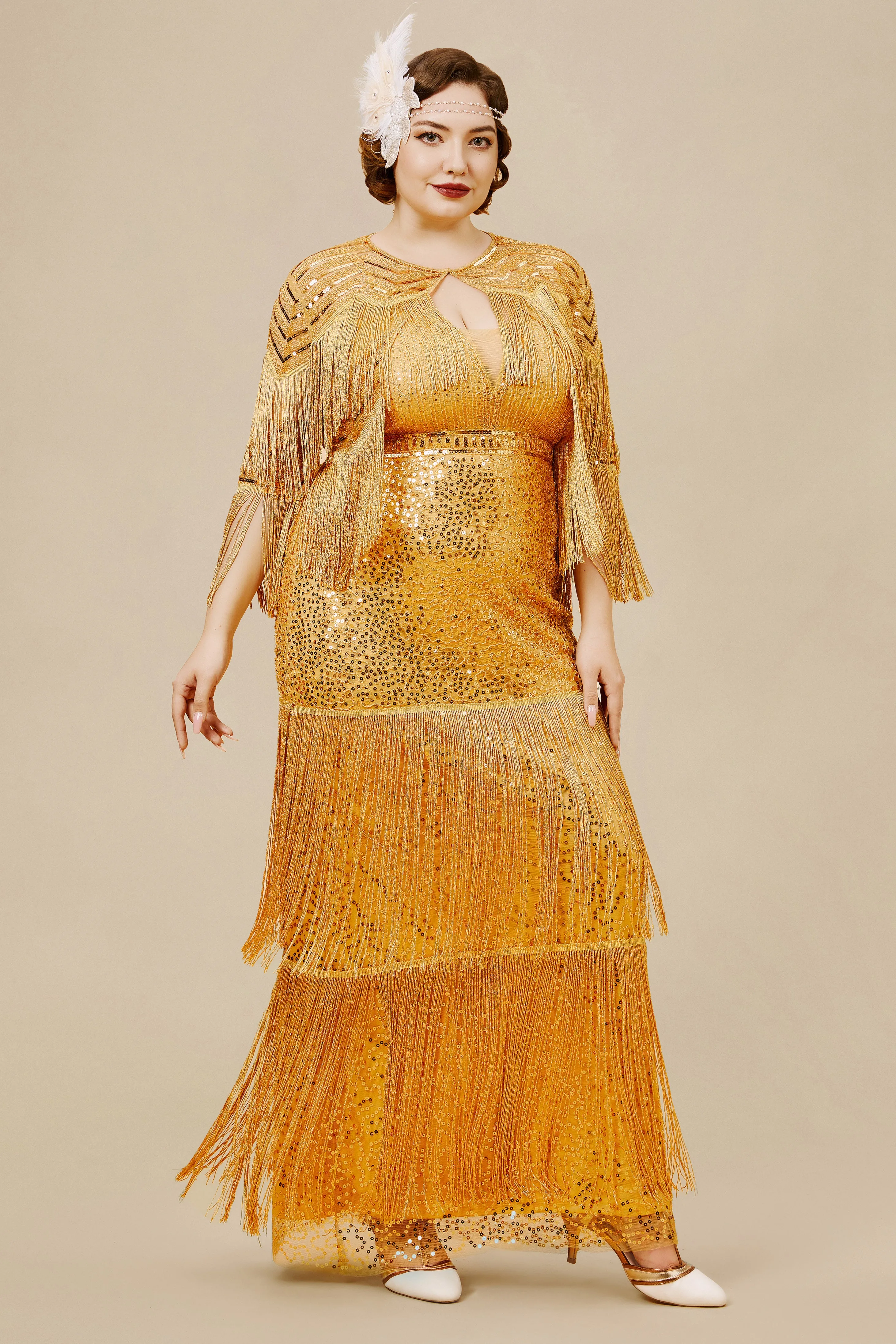 Strap V Neck Sequin Plus Size Dress With Shawl sold by BABEYOND