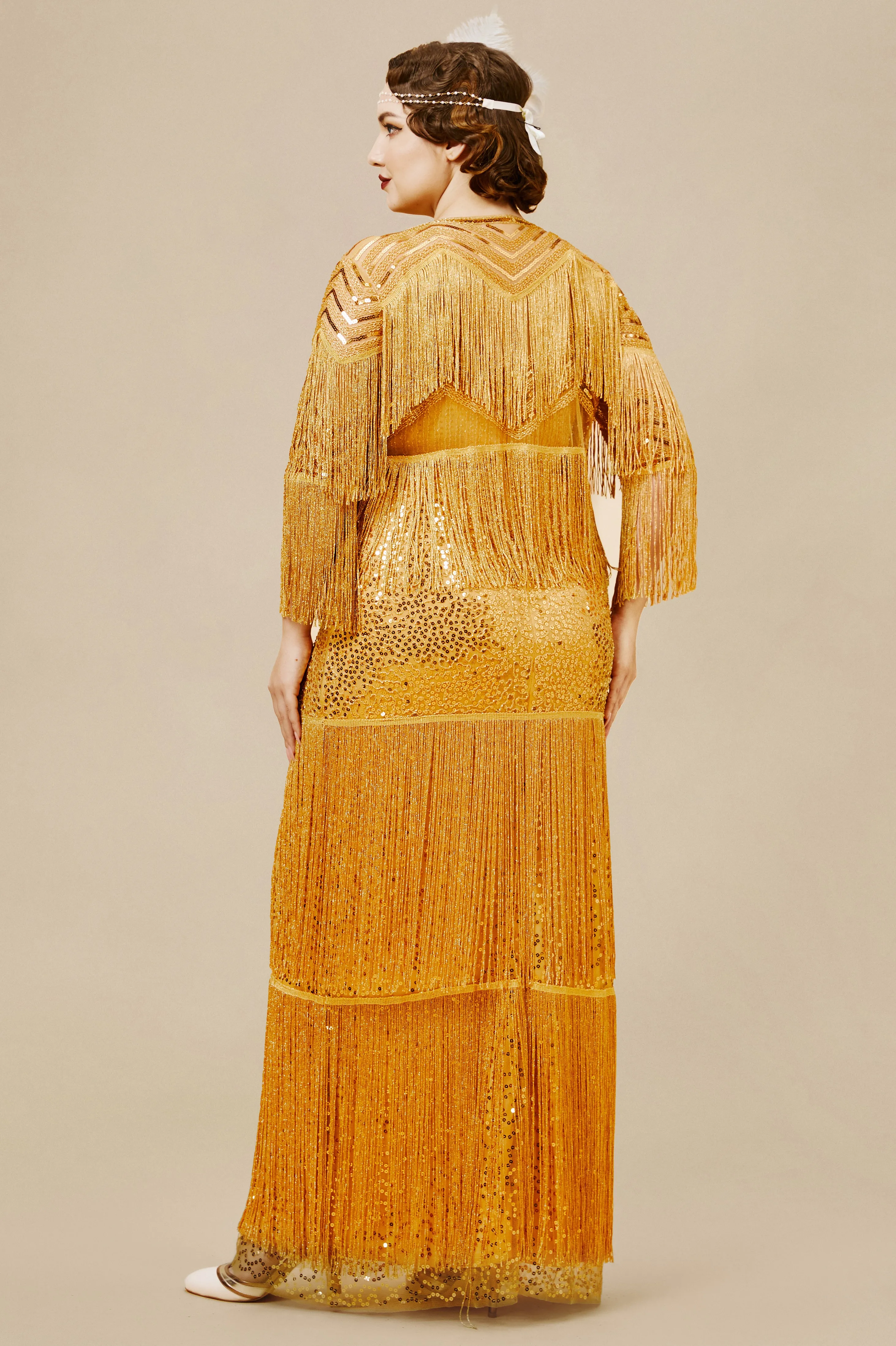 Strap V Neck Sequin Plus Size Dress With Shawl sold by BABEYOND product image thumbnail 2