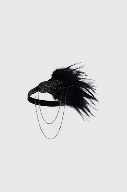 Beaded Chain Ostrich Feather Headband sold by BABEYOND