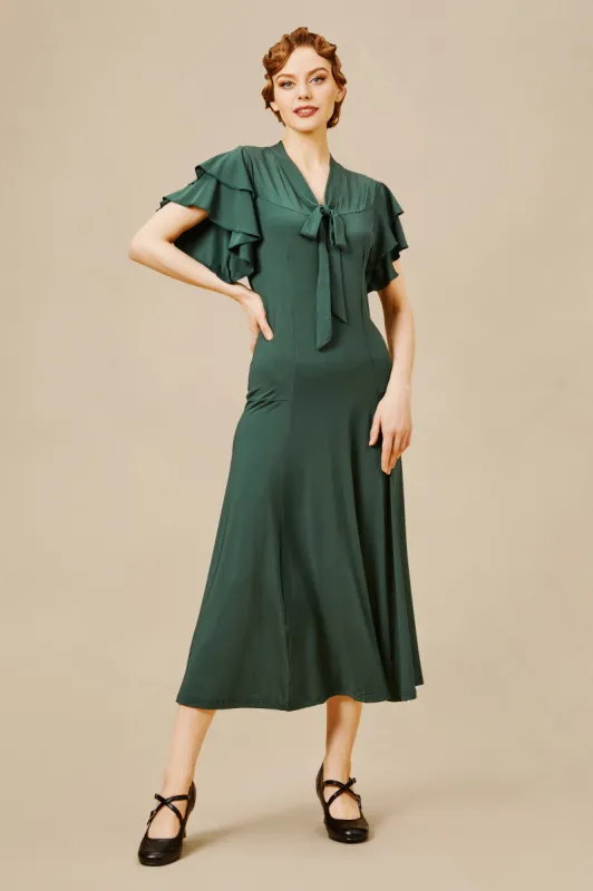 Retro Tie Neck Midi Ruffle Dress sold by BABEYOND
