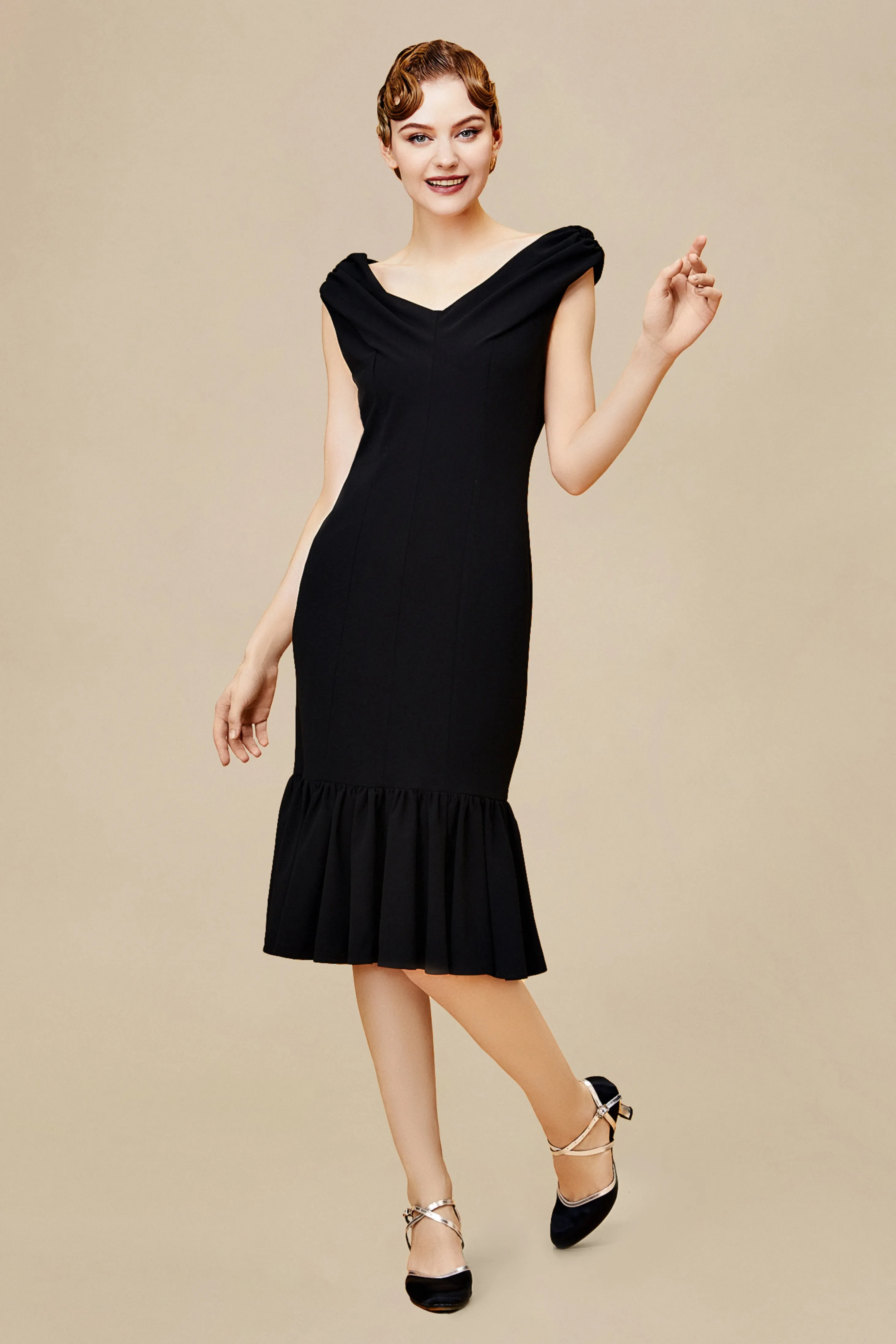 Elegant Piled Neck Ruffled Midi Dress sold by BABEYOND product image thumbnail 2