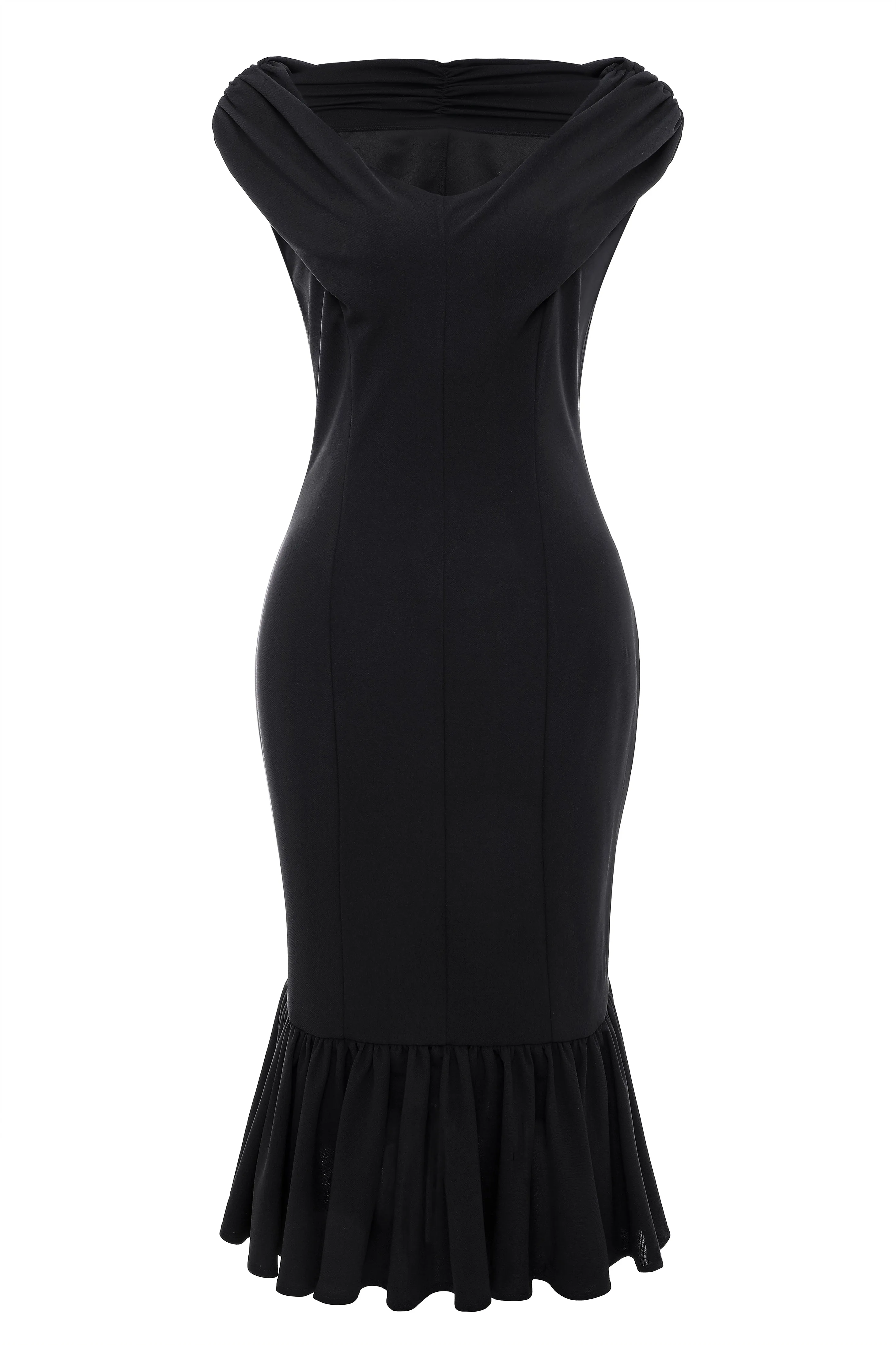 Elegant Piled Neck Ruffled Midi Dress sold by BABEYOND product image thumbnail 4