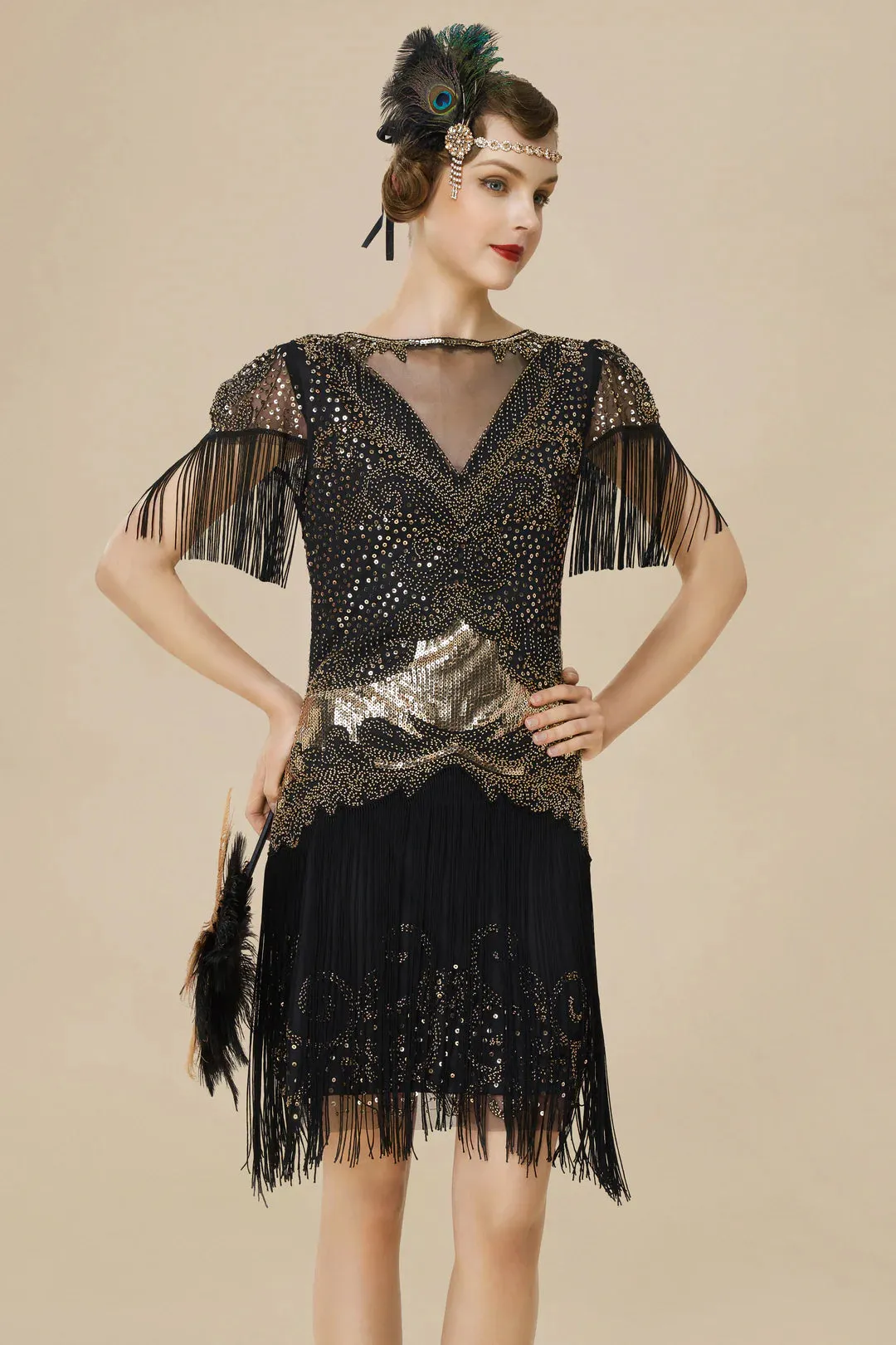 1920s Flapper Fringed Sleeves Dress sold by BABEYOND product image thumbnail 3