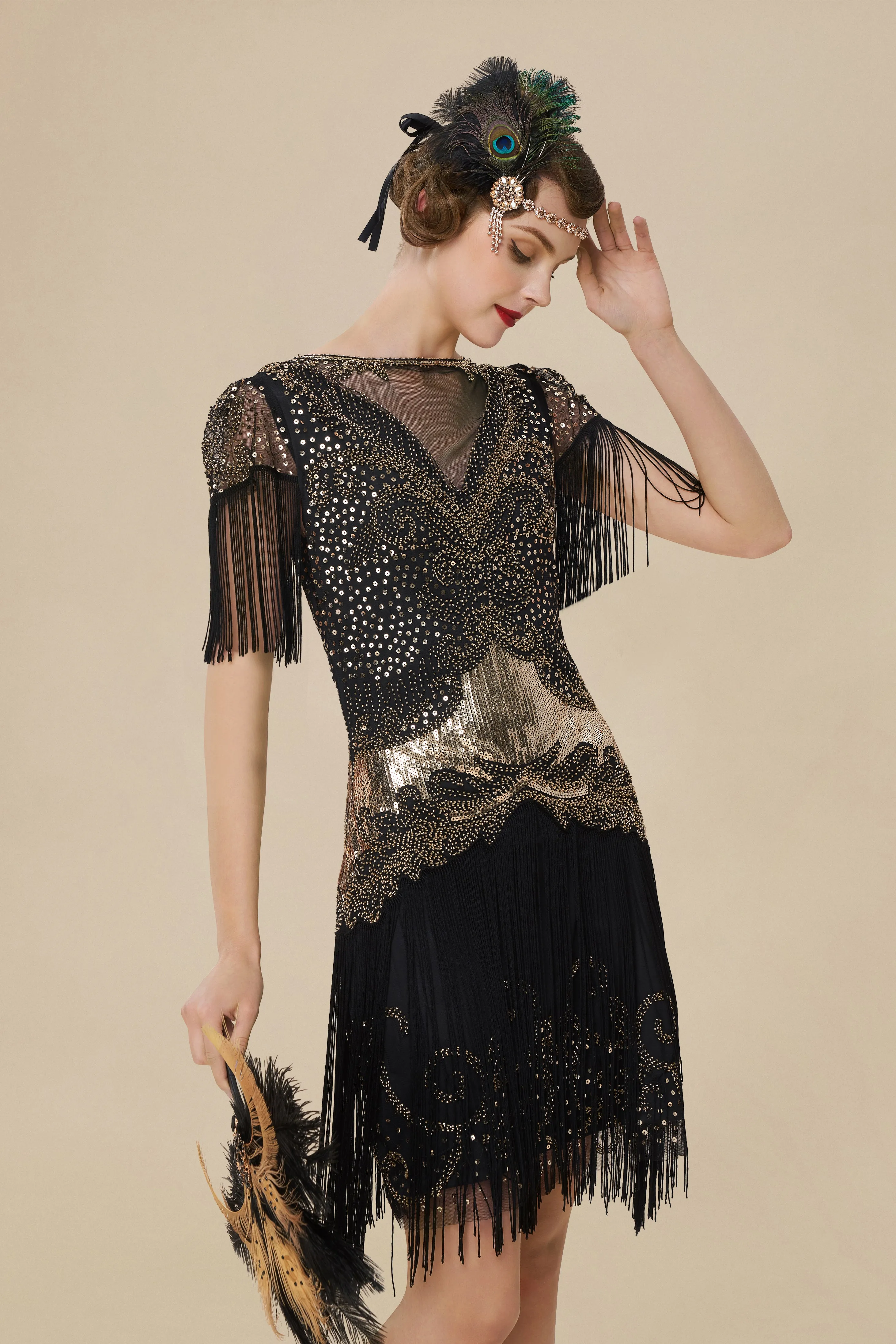 1920s Flapper Fringed Sleeves Dress sold by BABEYOND product image thumbnail 5