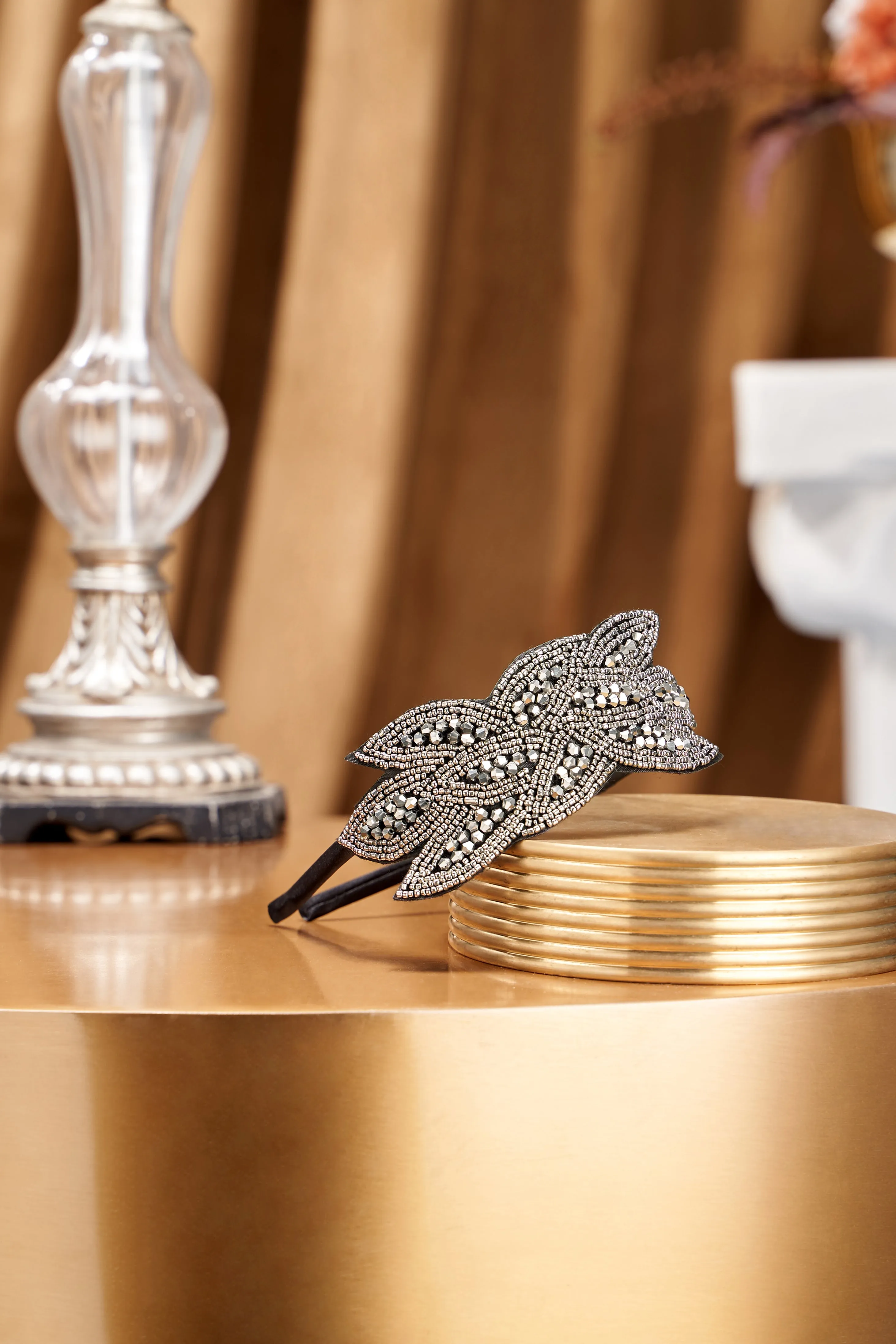 1920s Embroidered Crystal Leaf Headband sold by BABEYOND product image thumbnail 3