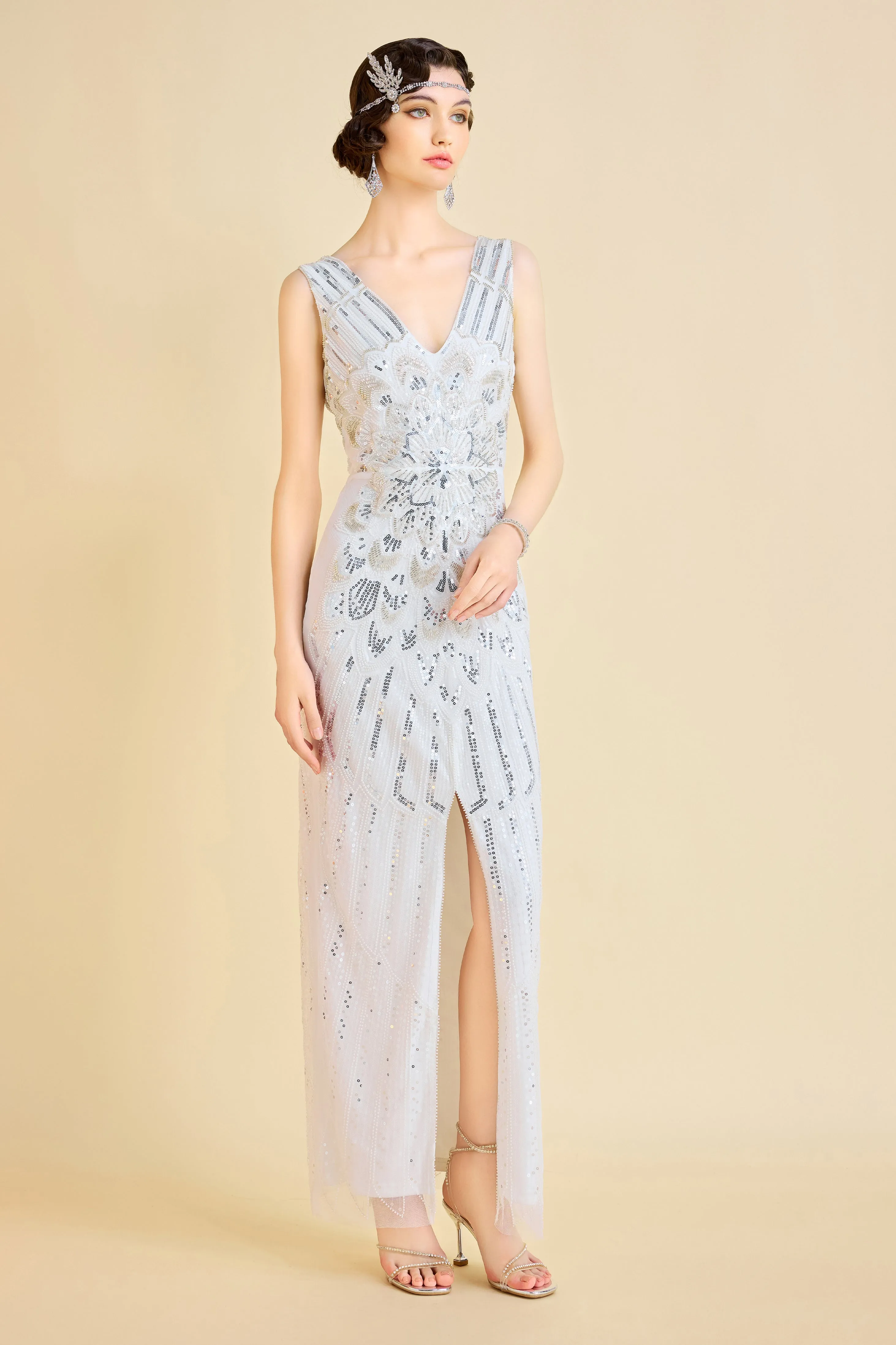 Glamorous Peacock Sequin Slit Evening Gown sold by BABEYOND product image thumbnail 3