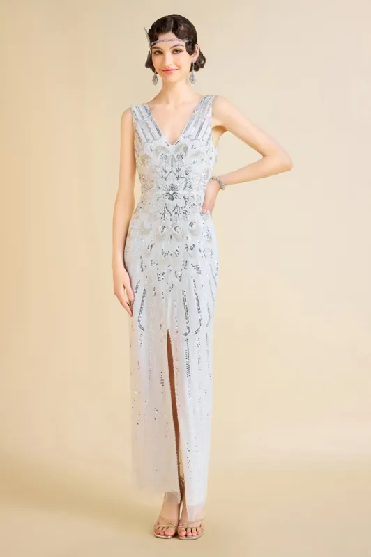 Glamorous Peacock Sequin Slit Evening Gown sold by BABEYOND