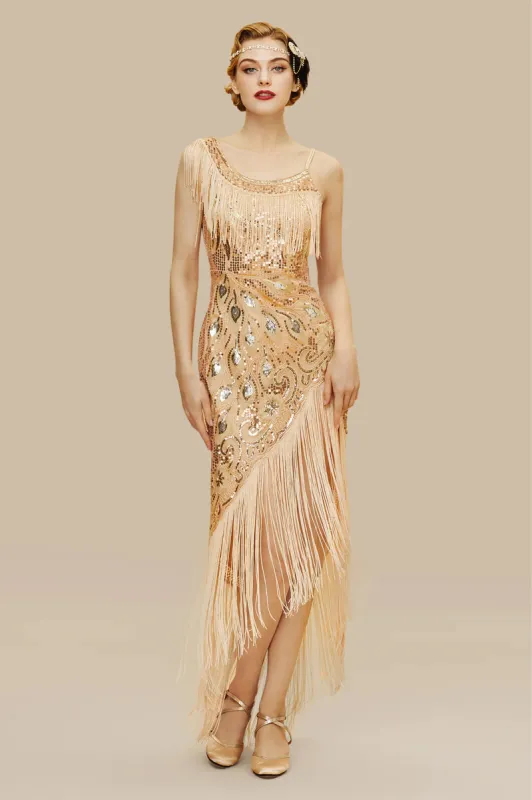 One Shoulder Strap Fringe Midi Dress made by BABEYOND