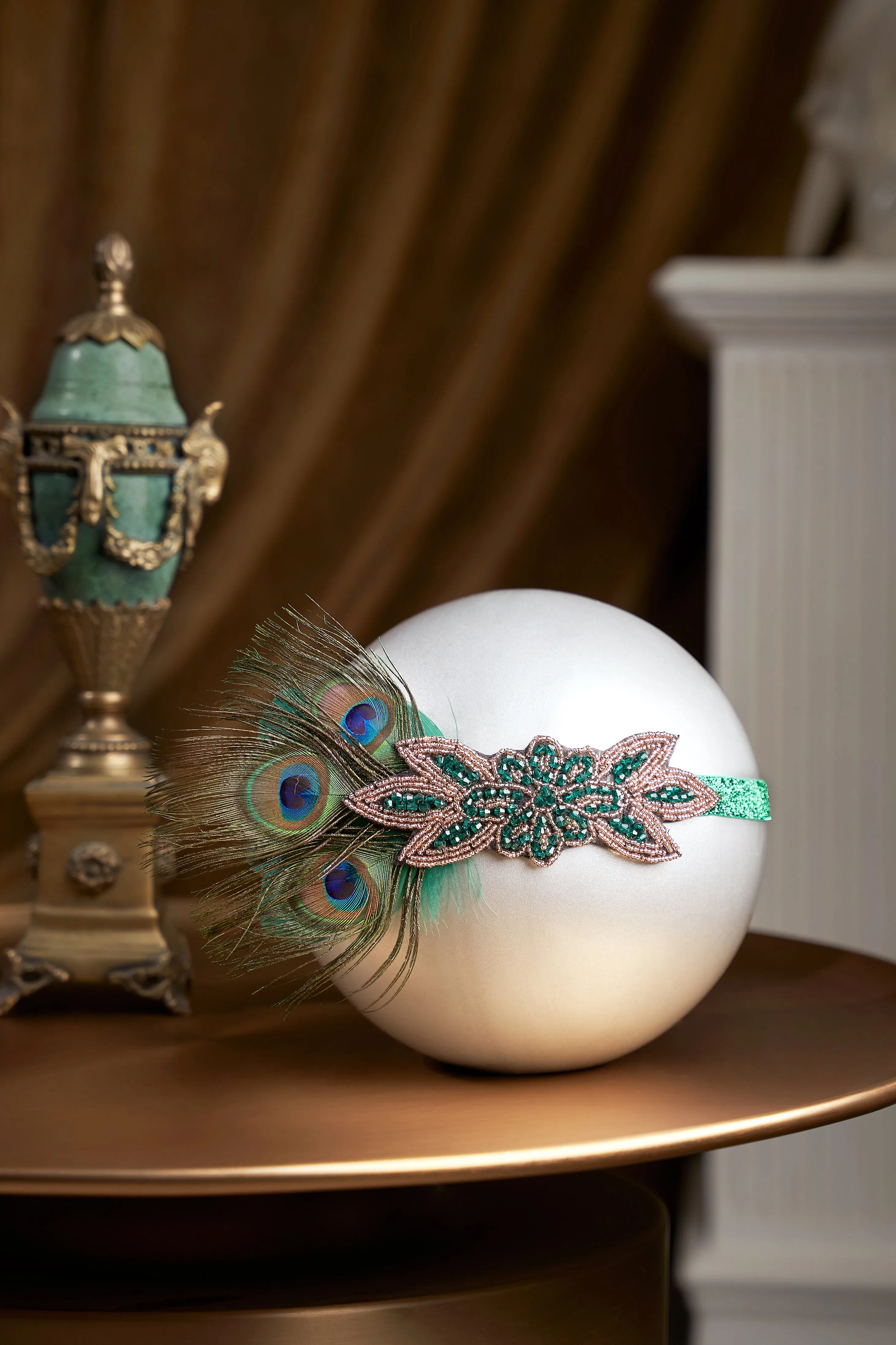 Beaded Peacock Shimmer Headpiece sold by BABEYOND product image thumbnail 5