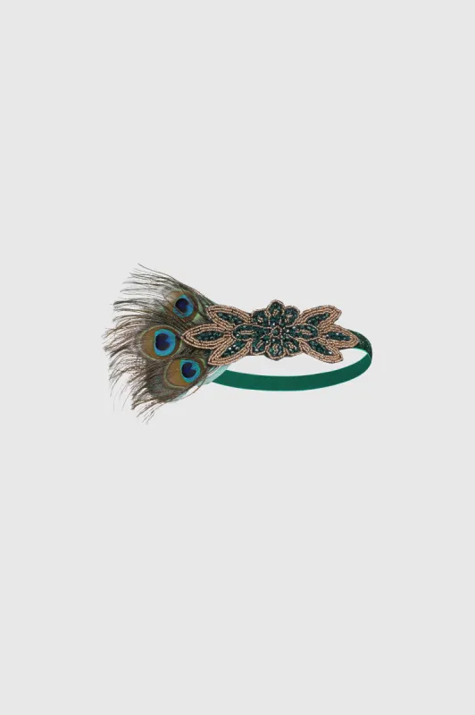 Beaded Peacock Shimmer Headpiece sold by BABEYOND
