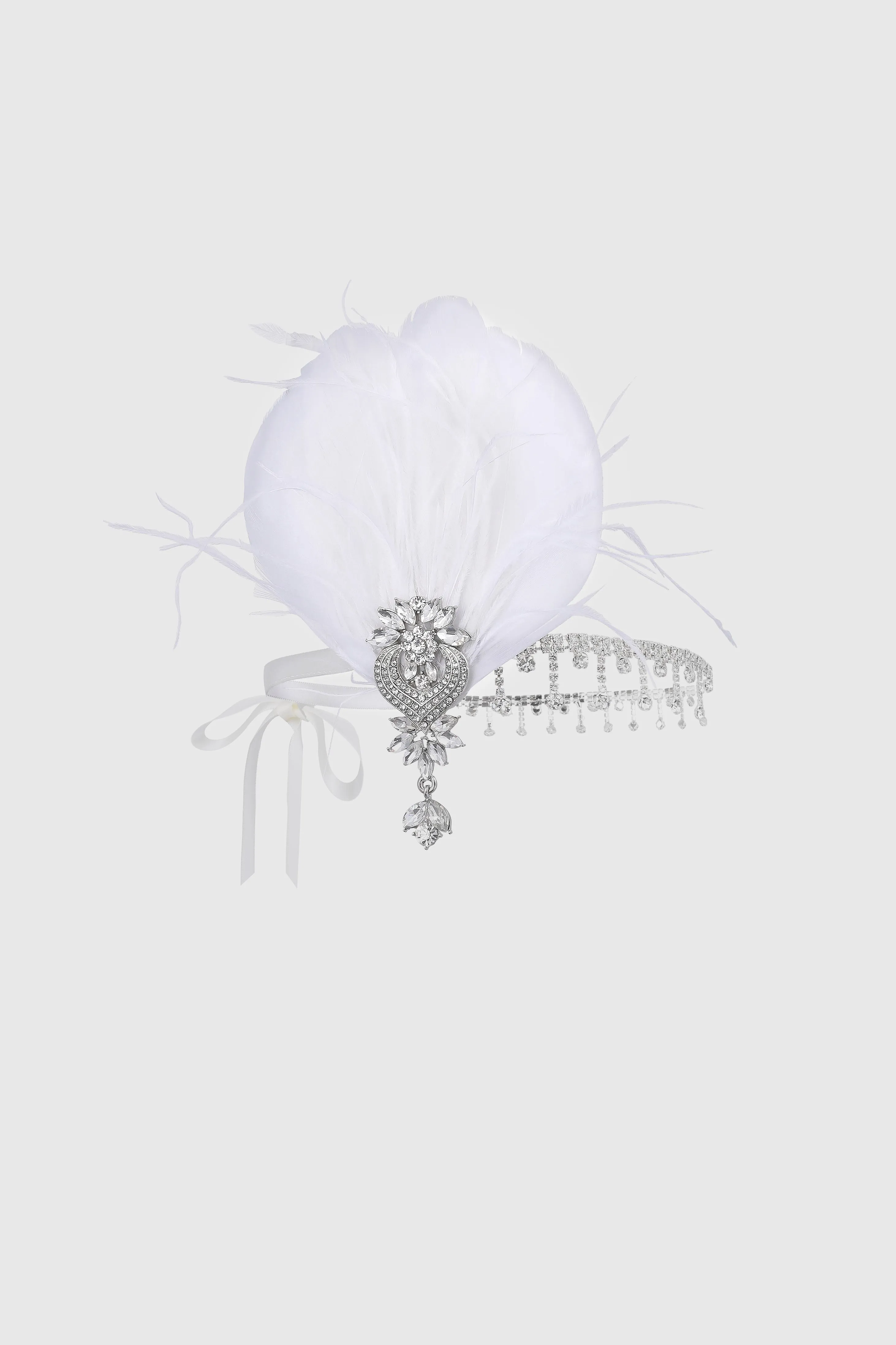 Rhinestone Studded Ostrich Feather Headband sold by BABEYOND