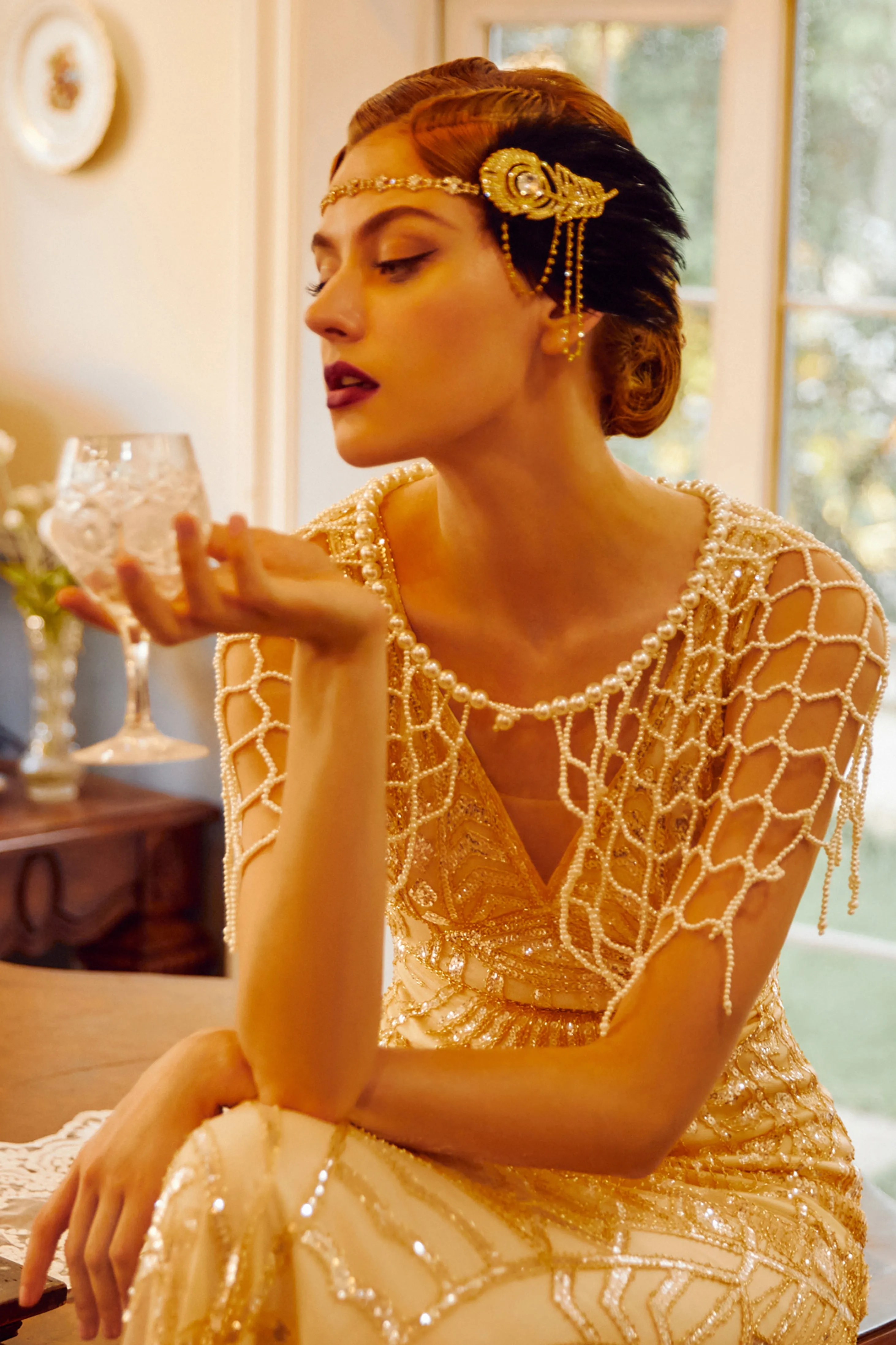 Crystal Studded Flower Feather Headband sold by BABEYOND product image thumbnail 5