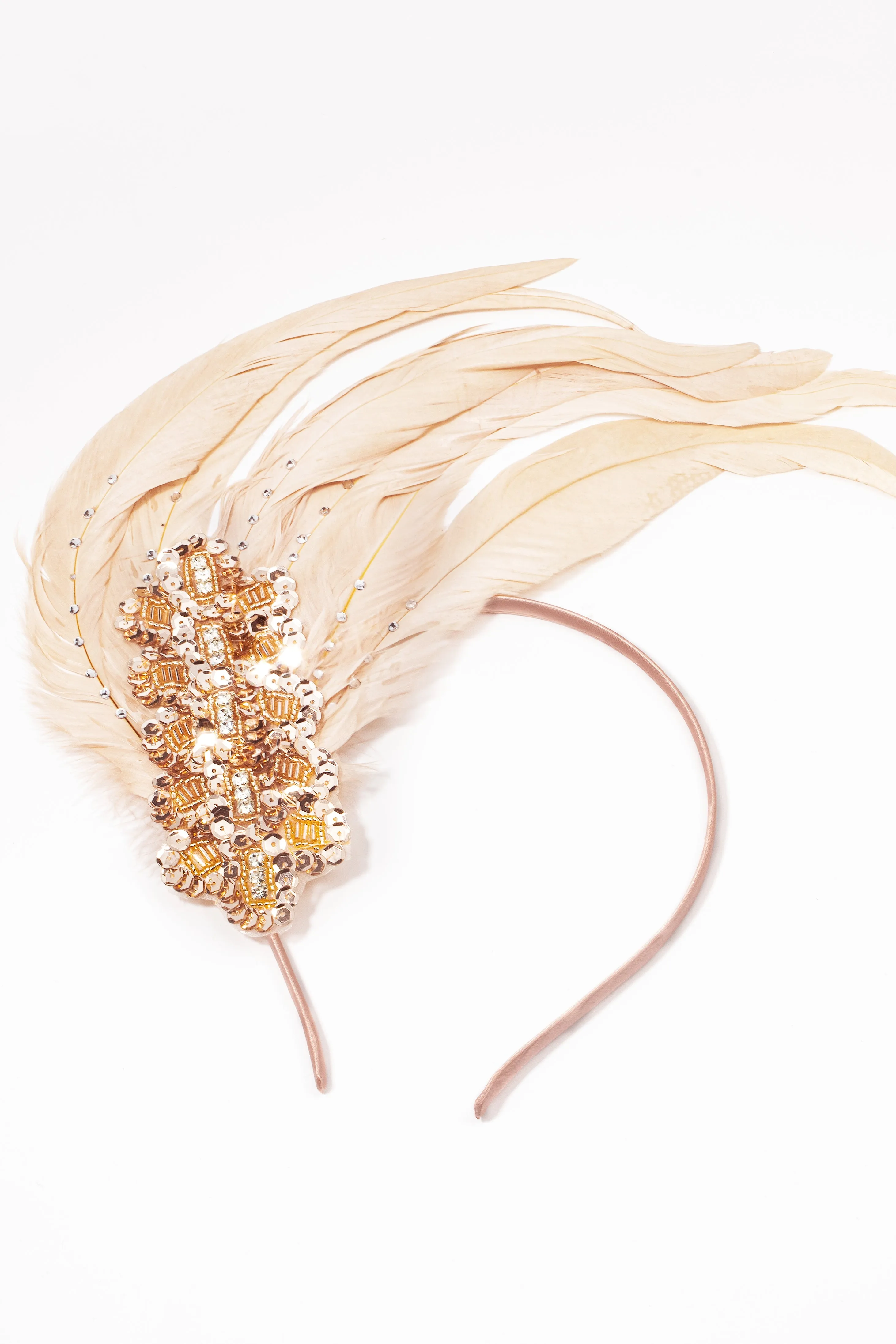 Beaded Sequin Leaf Feather Headband sold by BABEYOND product image thumbnail 2
