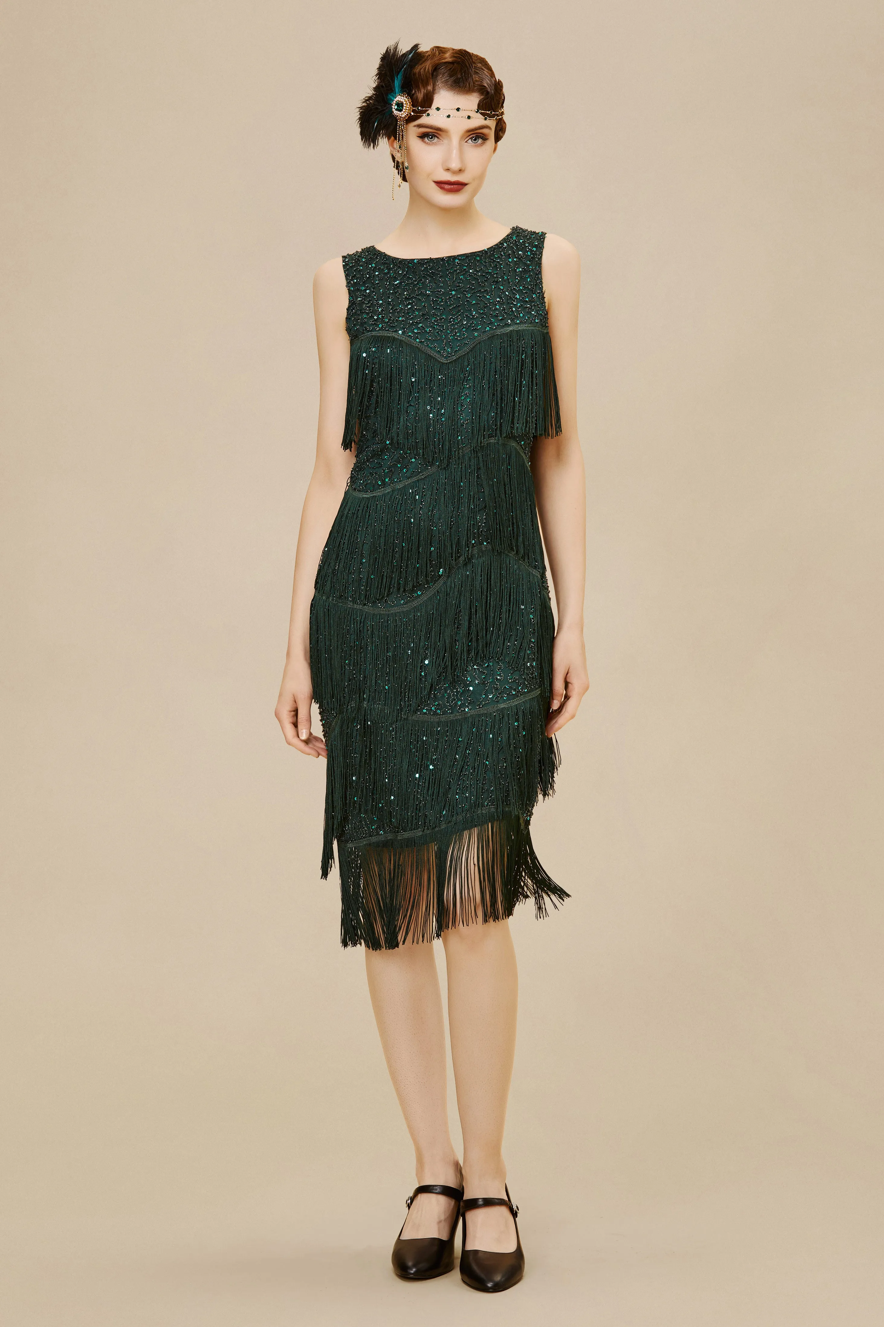 Glitter Tiered Fringe Bias Hem Dress sold by BABEYOND
