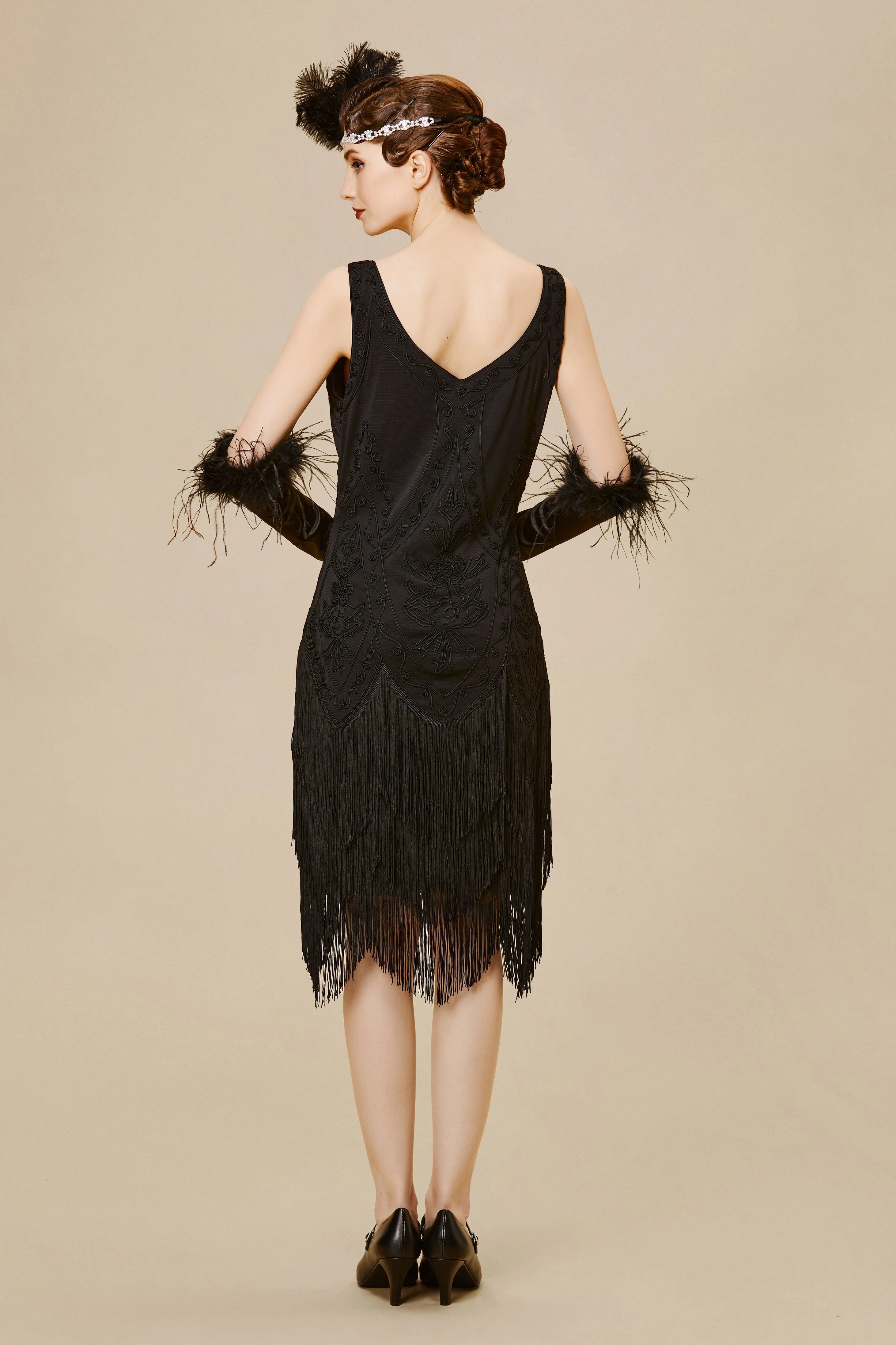 1920s Embroidery Retro Midi Flapper Dress sold by BABEYOND product image thumbnail 2