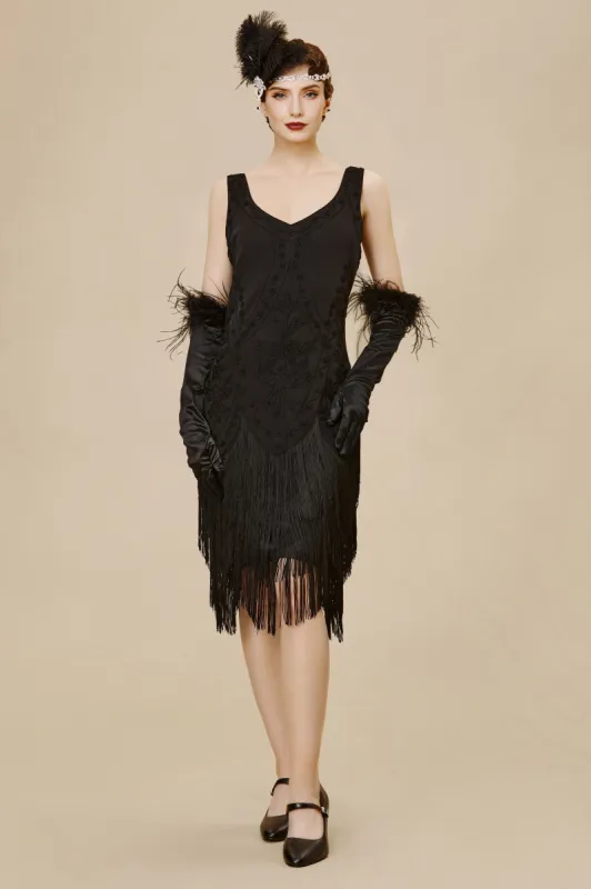 1920s Embroidery Retro Midi Flapper Dress sold by BABEYOND