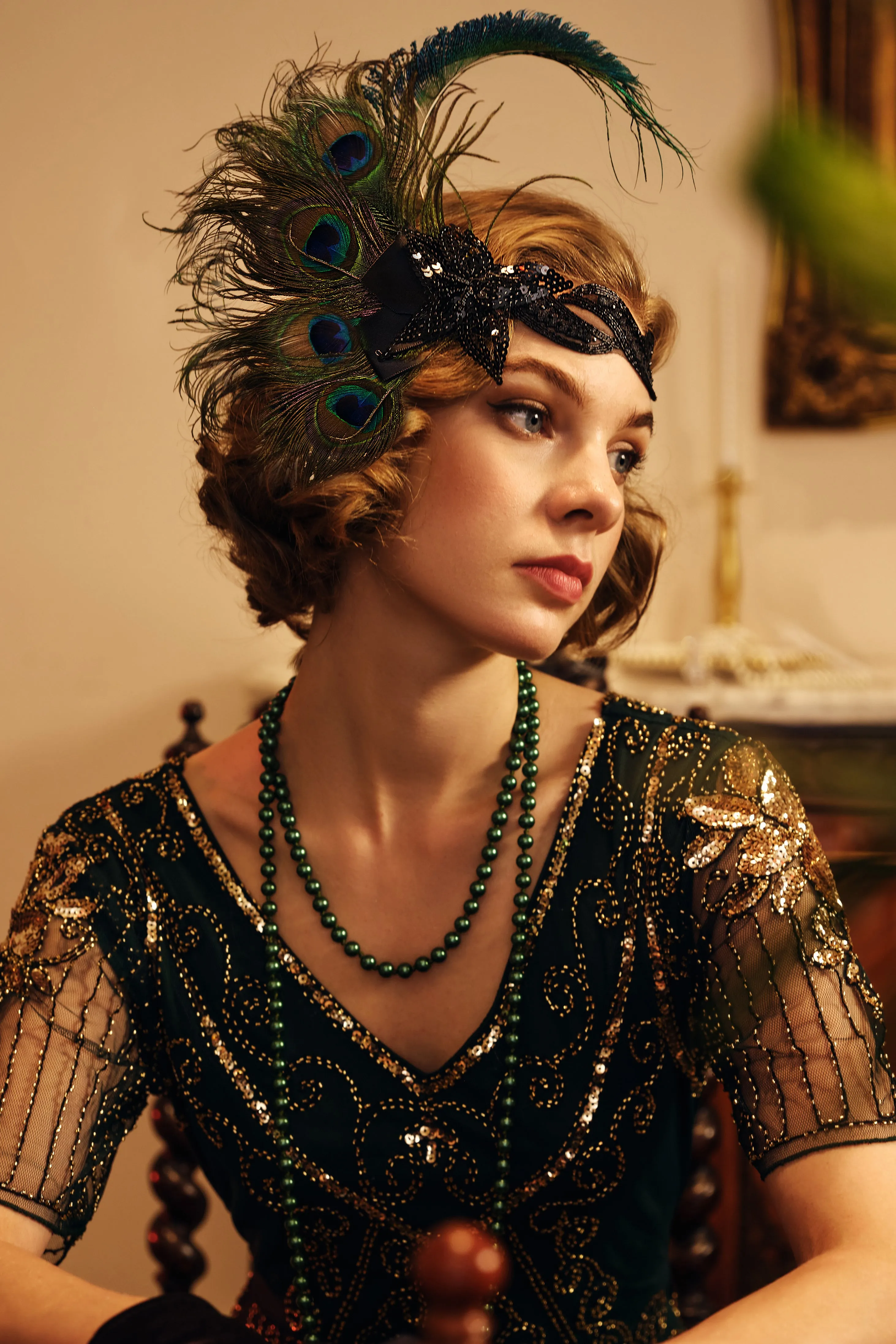 Beaded Sequin Peacock Headband sold by BABEYOND product image thumbnail 3