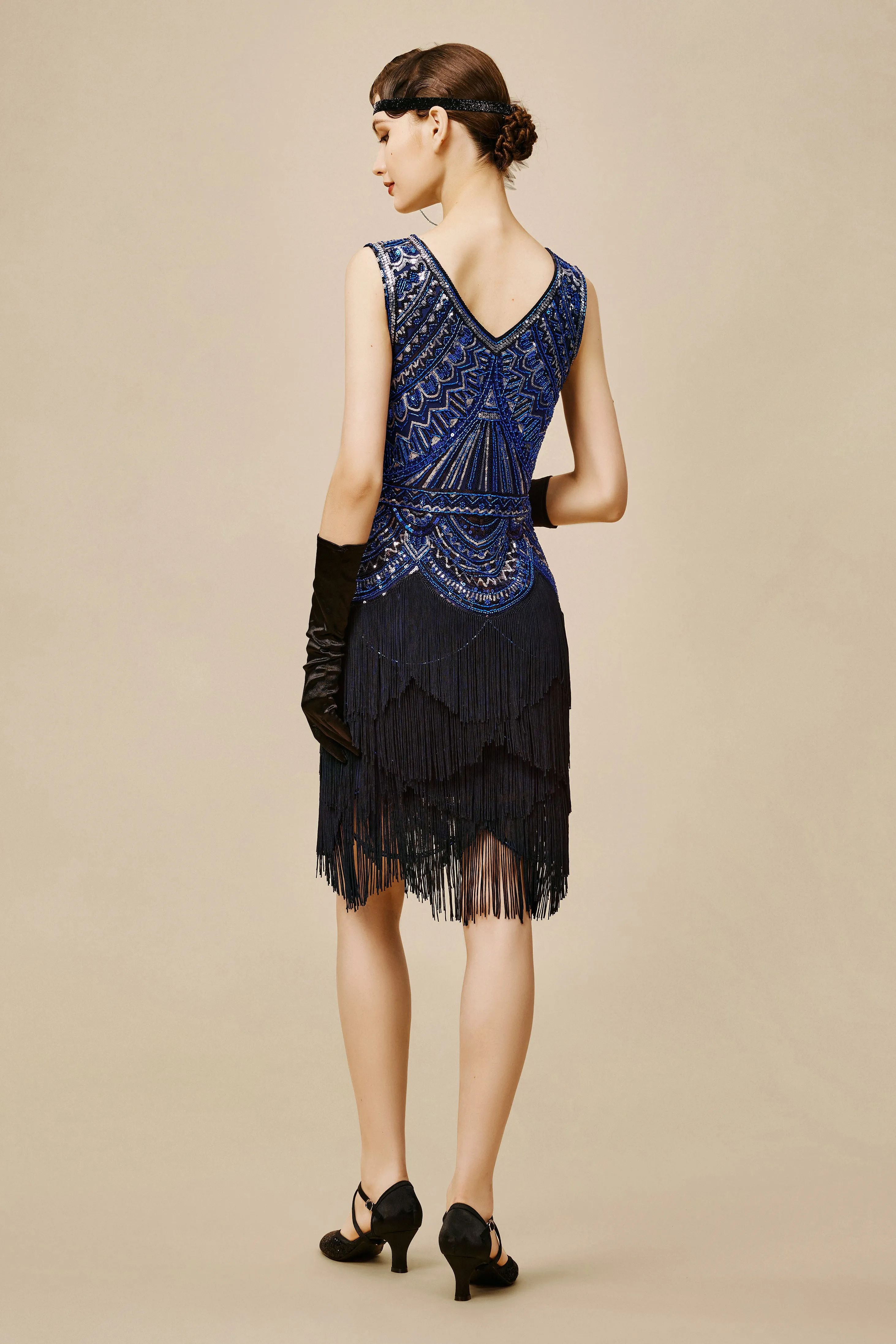 Sophisticated V-neck Sequin Fringe Dress sold by BABEYOND product image thumbnail 2