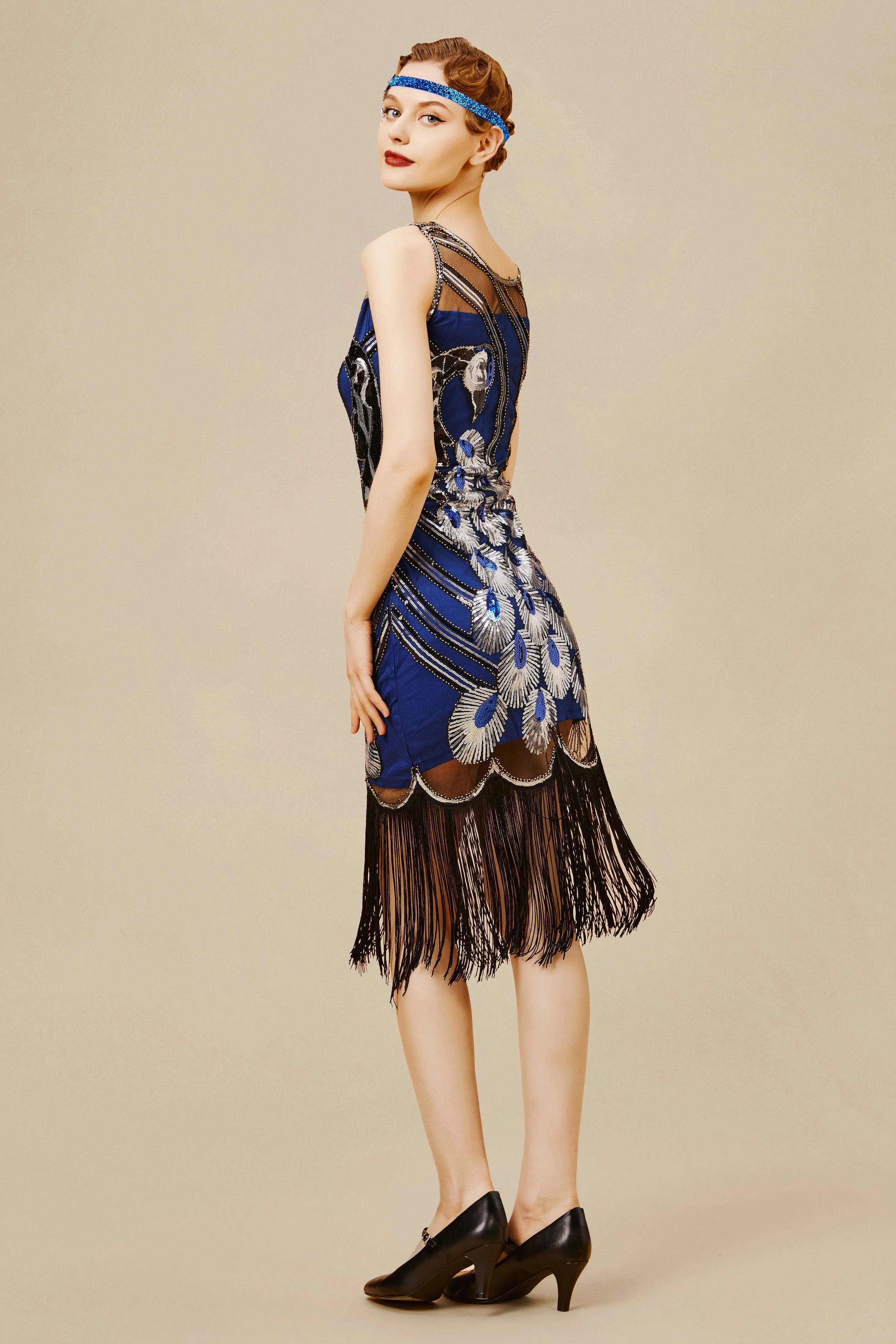 Glitter Sequin Peacock Scoop Neck Dress sold by BABEYOND product image thumbnail 2