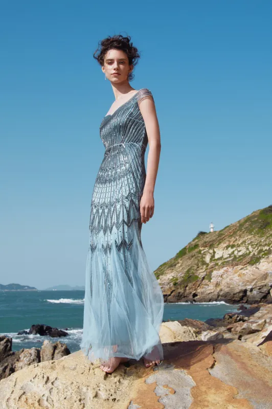 Geometric One-Shoulder Mermaid Evening Gown sold by BABEYOND
