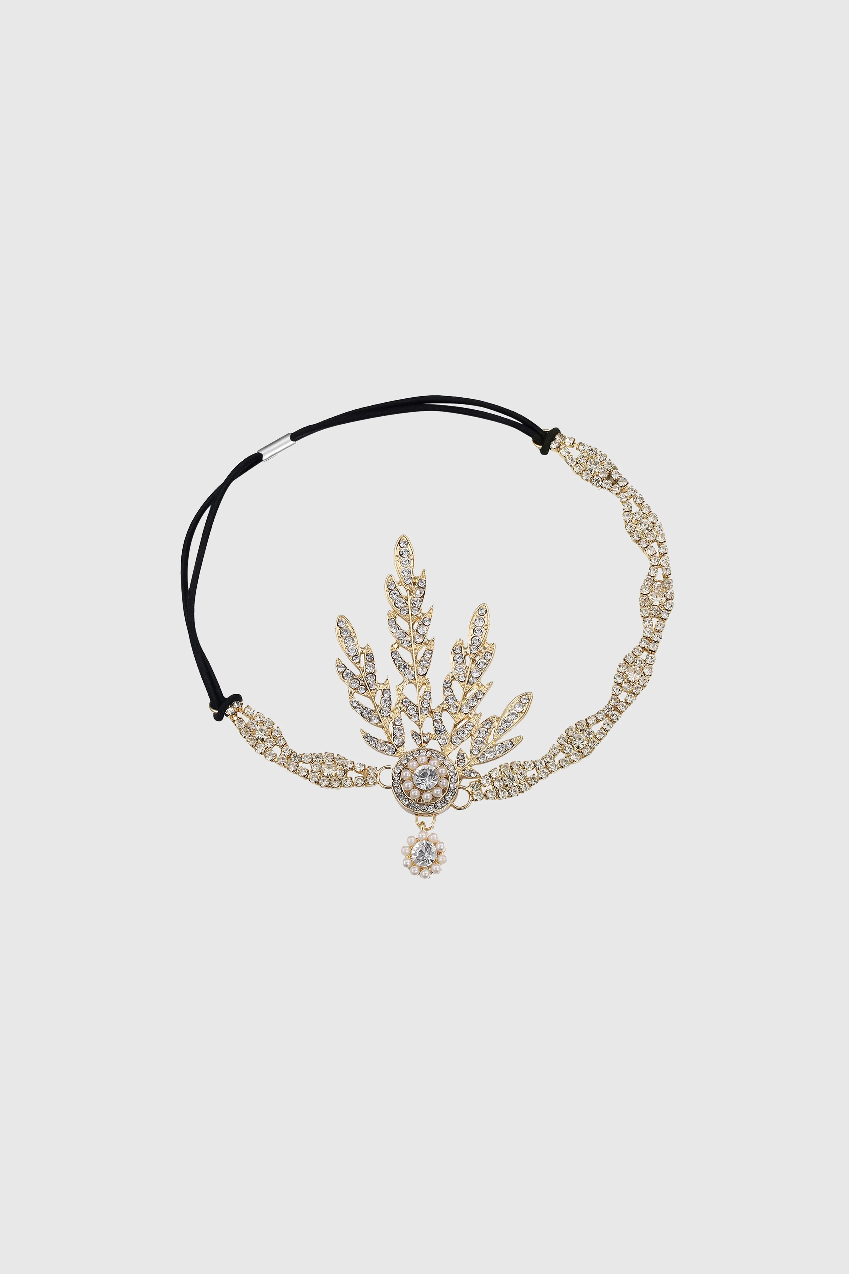 Rhinestone Studded Leaf Hairband sold by BABEYOND