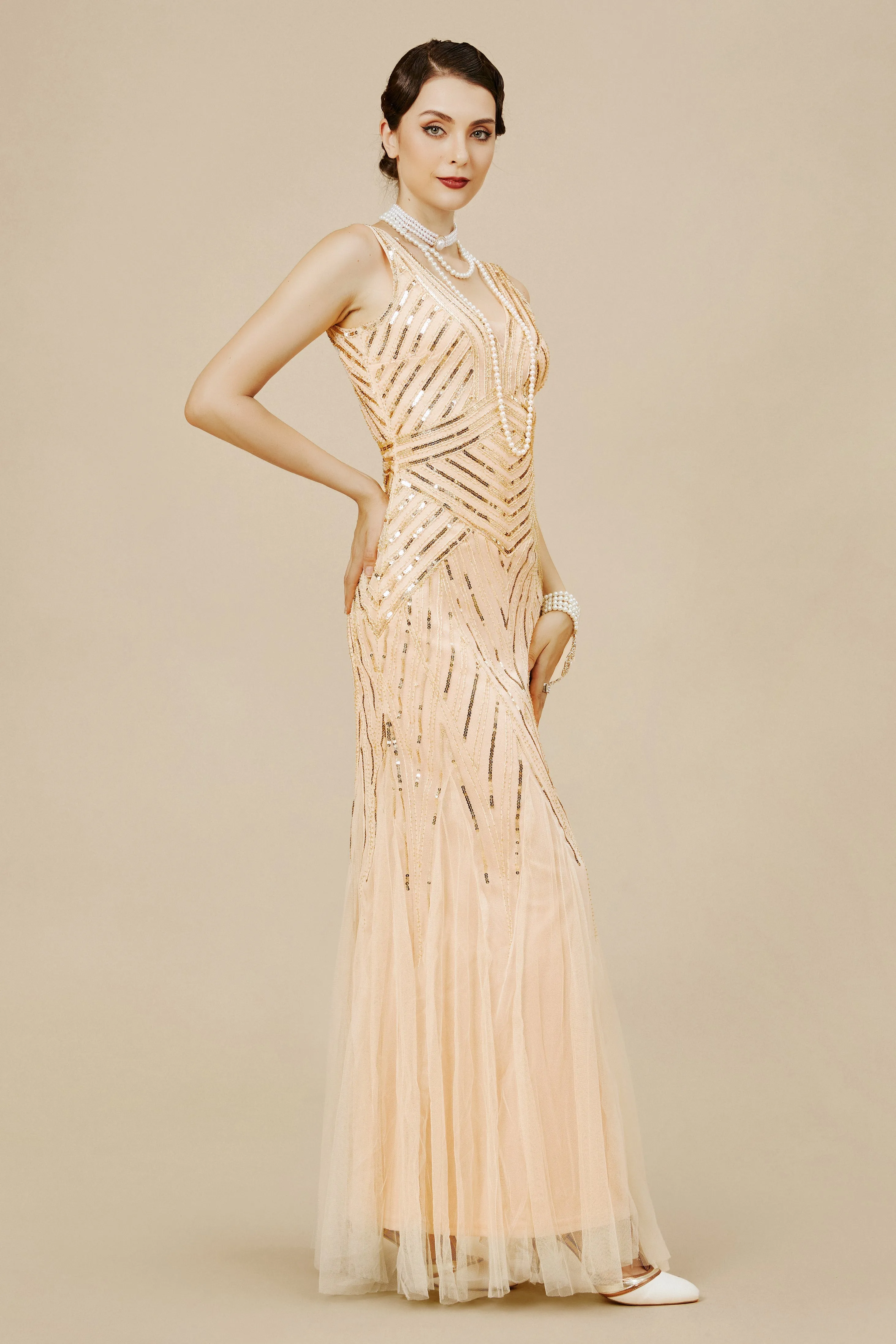 1920s Bodycon Sequin Mermaid Maxi Dress sold by BABEYOND product image thumbnail 3