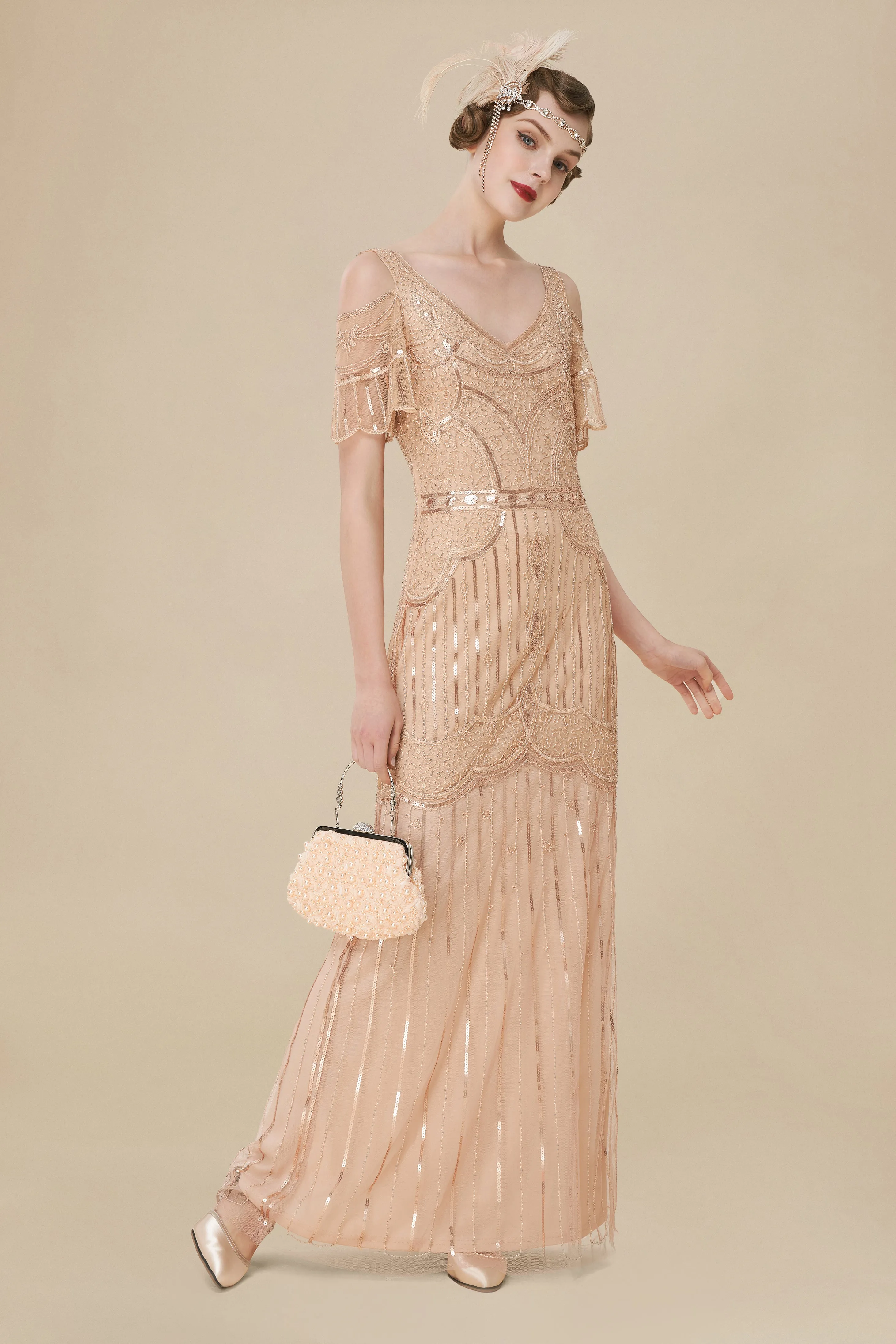 1920s Off Shoulder Cutout Mermaid Prom Dress sold by BABEYOND product image thumbnail 3