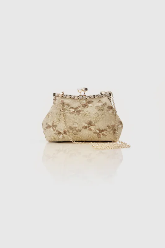 Floral Embroidery Rhinestone Evening Clutch sold by BABEYOND