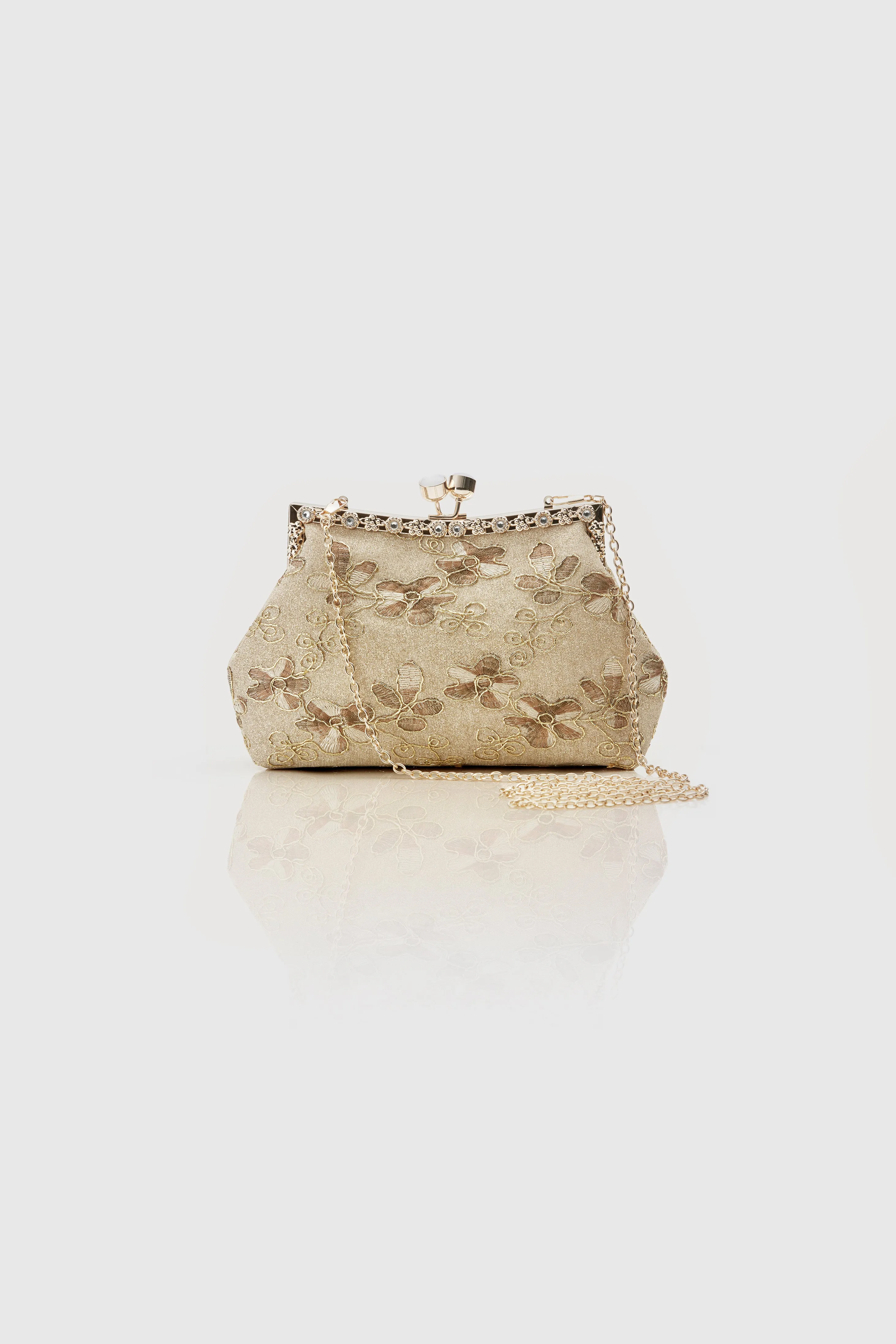 Floral Embroidery Rhinestone Evening Clutch sold by BABEYOND