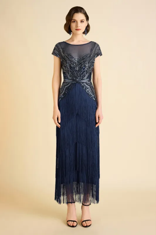 Radiant Iridescent Sequin Fringe Evening Gown sold by BABEYOND