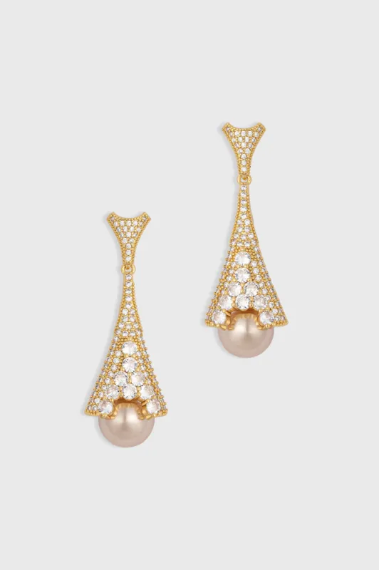Vintage Crystal Pearl Dangle Earrings sold by BABEYOND