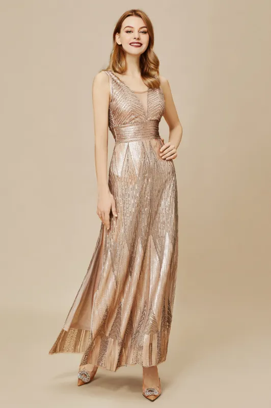 Scoop Neck Sheer Side Slit Sequin Dress sold by BABEYOND