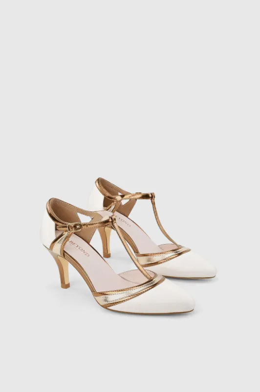Closed Toe T-Strap Two Tone Pumps sold by BABEYOND