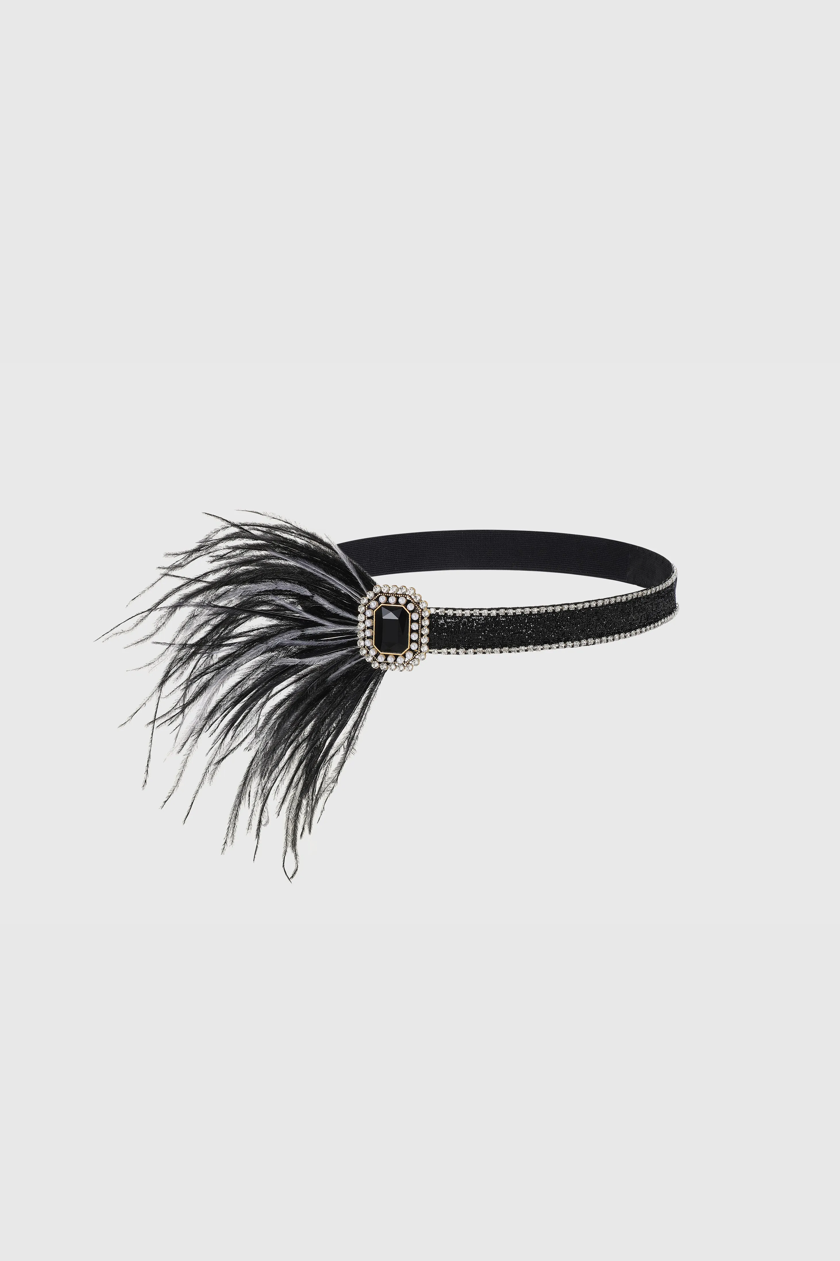 Glamorous Rhinestone Pearl Feather Headband sold by BABEYOND