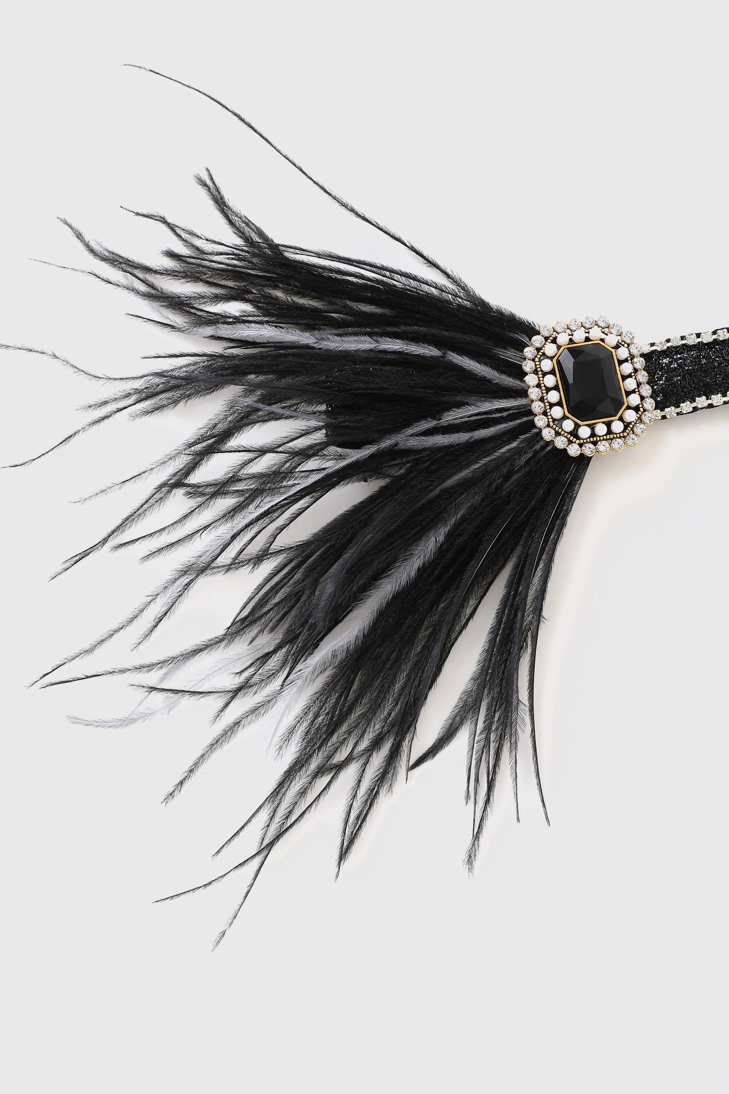 Glamorous Rhinestone Pearl Feather Headband sold by BABEYOND product image thumbnail 2