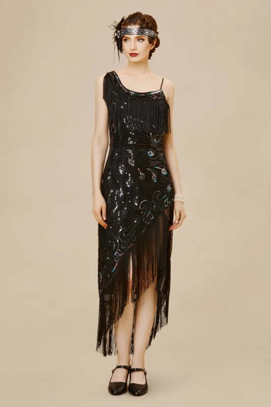 1920s One Shoulder Strap Fringe Midi Dress made by BABEYOND